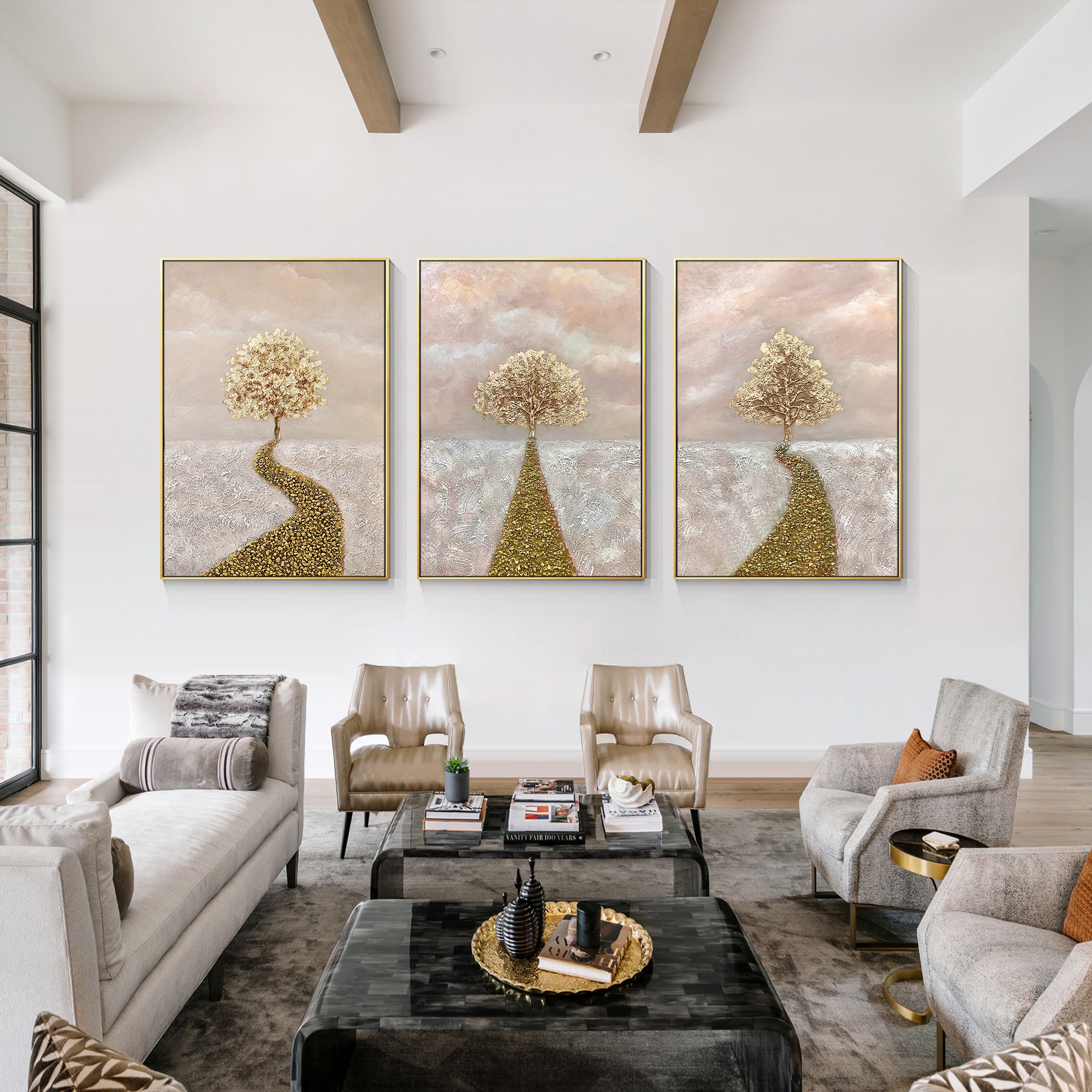 Gold Tree of Life Painting 3 Pieces Gold Wall art