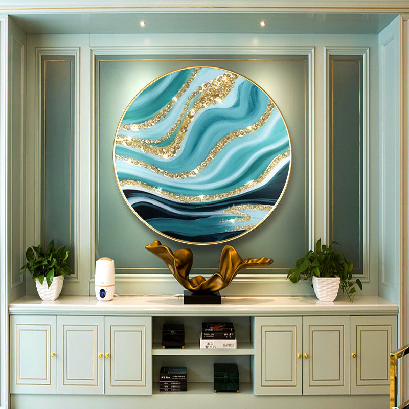 Gold teal Round Resin Geode Wall art -X00027-1