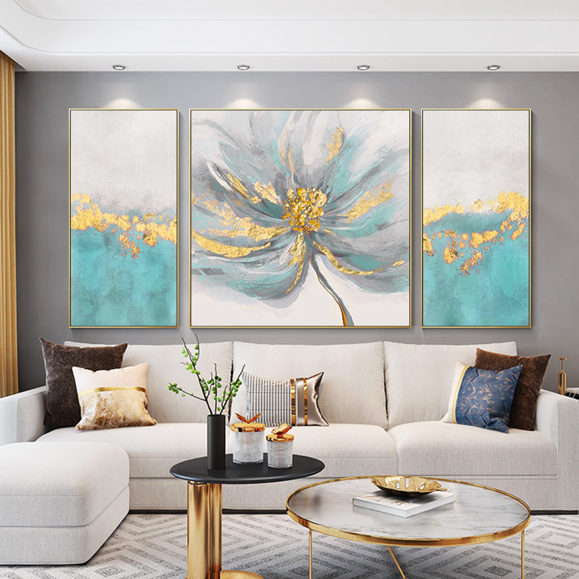 Gold art Abstract Acrylic floral Painting