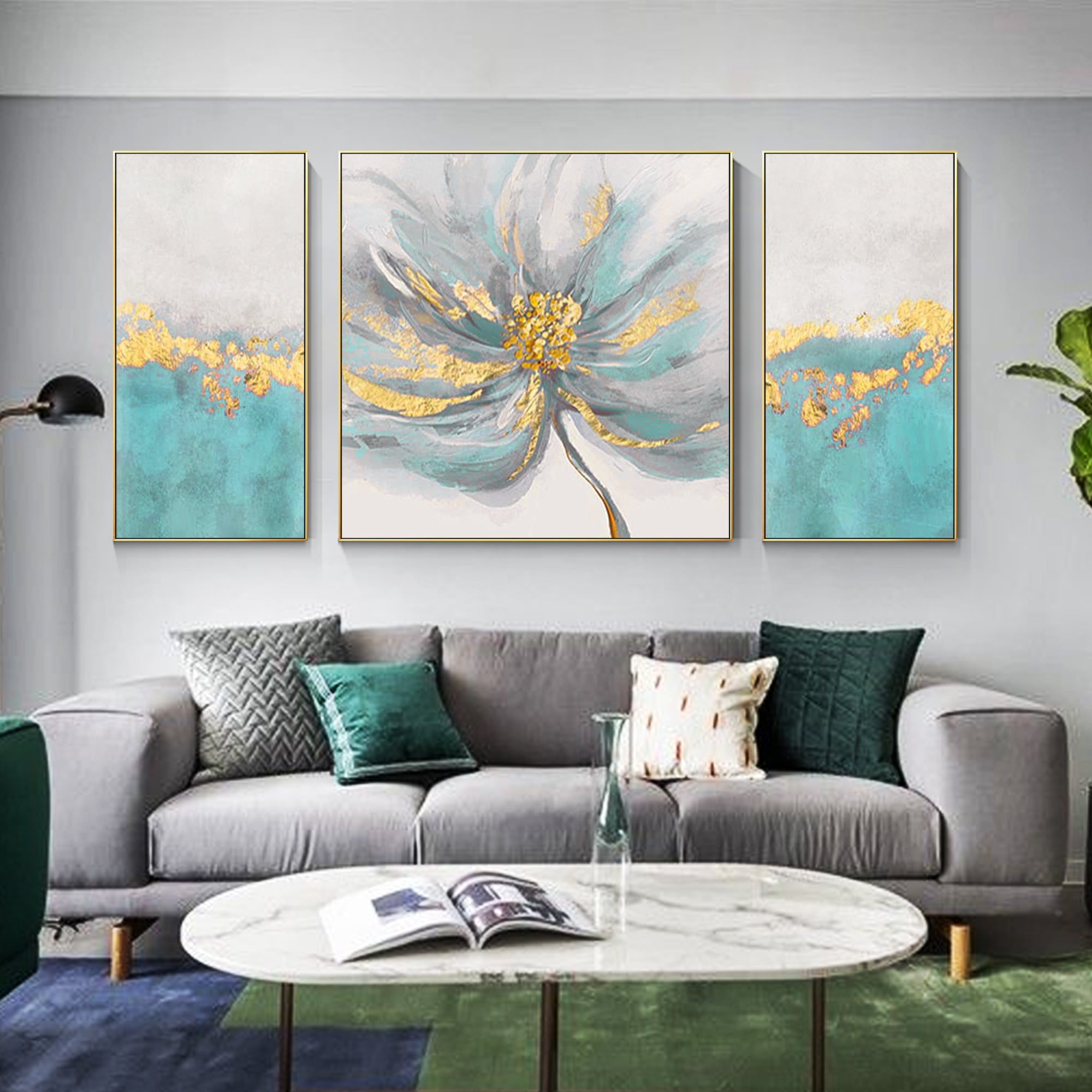 Gold art Abstract Acrylic floral Painting