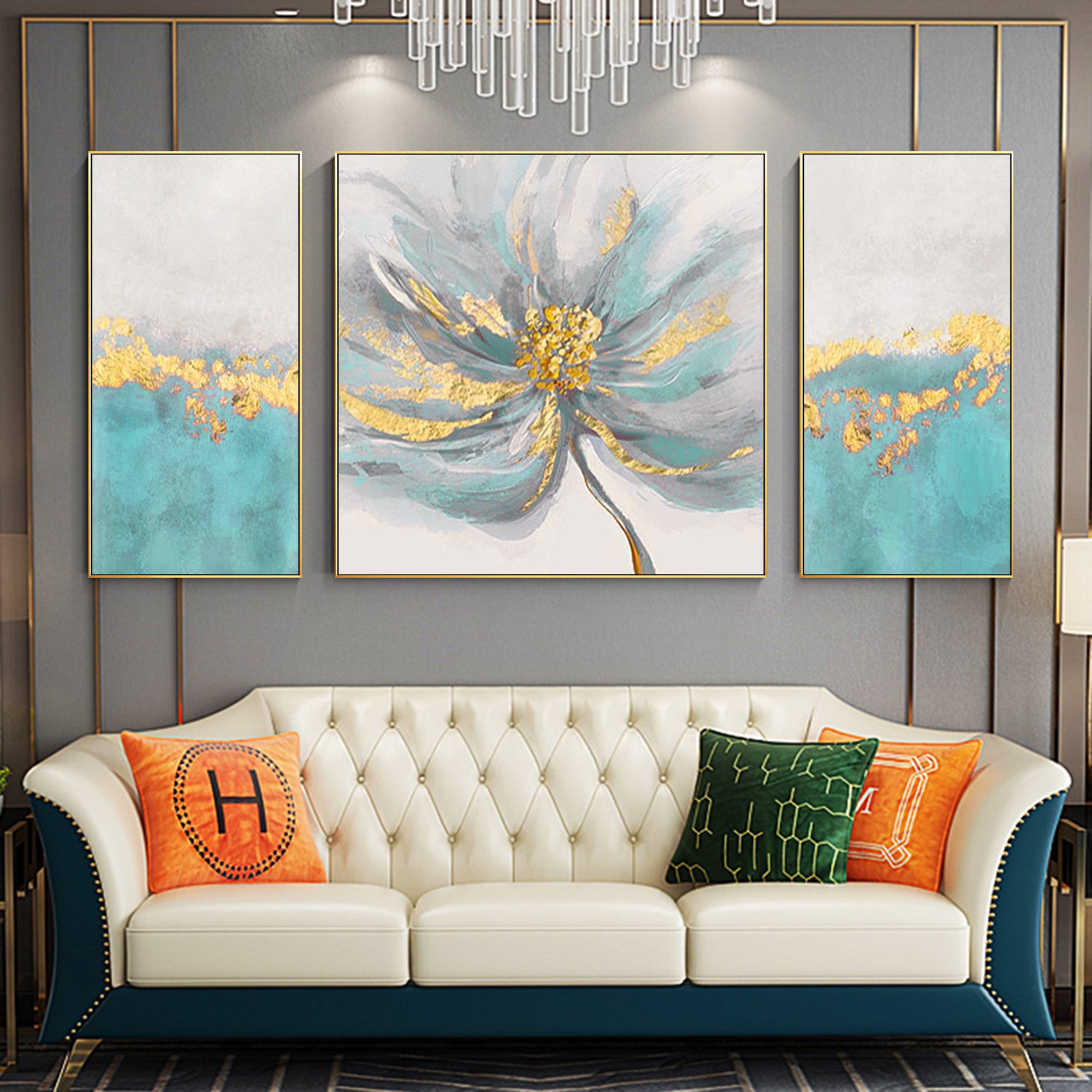 Gold art Abstract Acrylic floral Painting