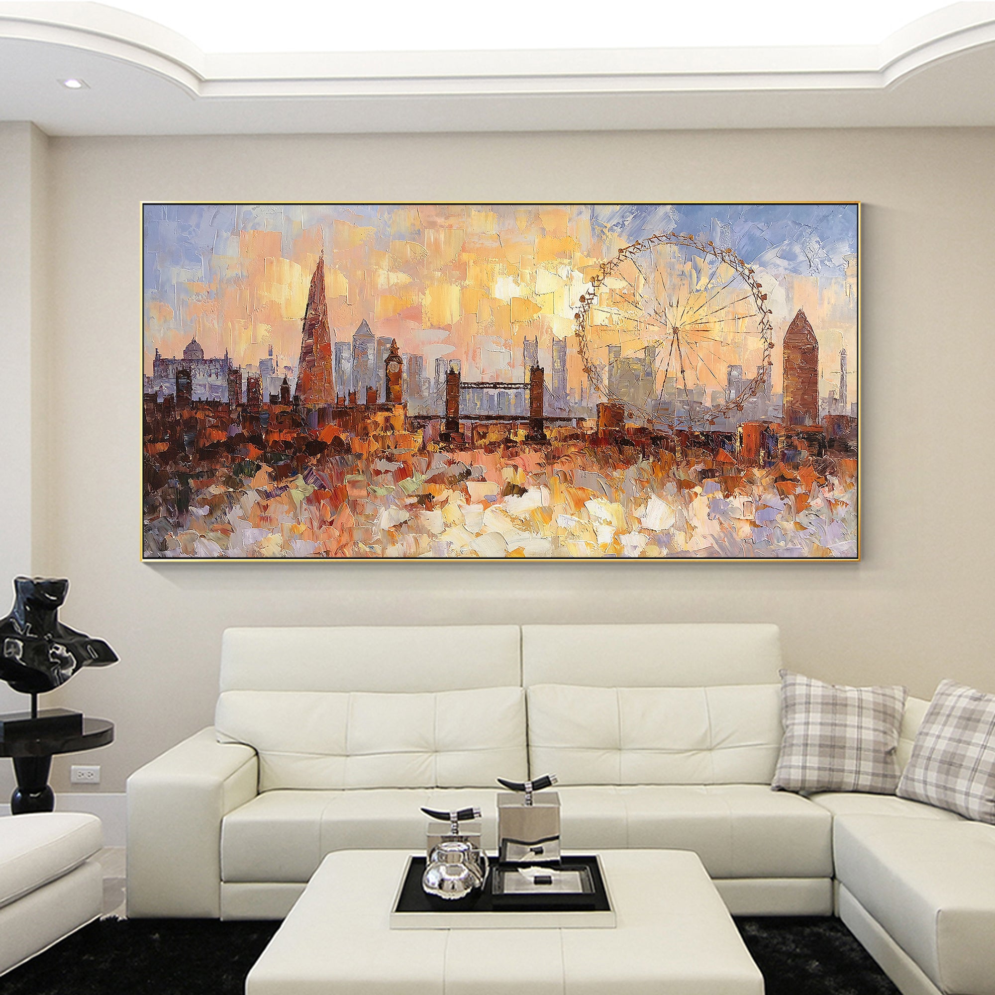 Modern cityscape art of London in orange hues