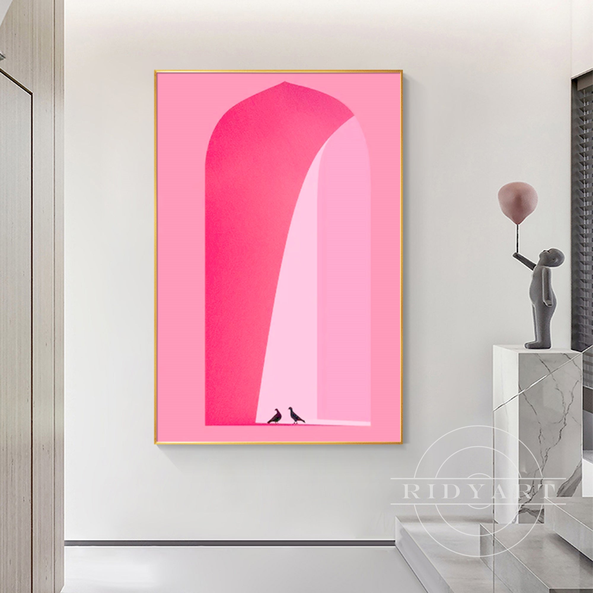 White dove and pink archway oil painting for home decoration