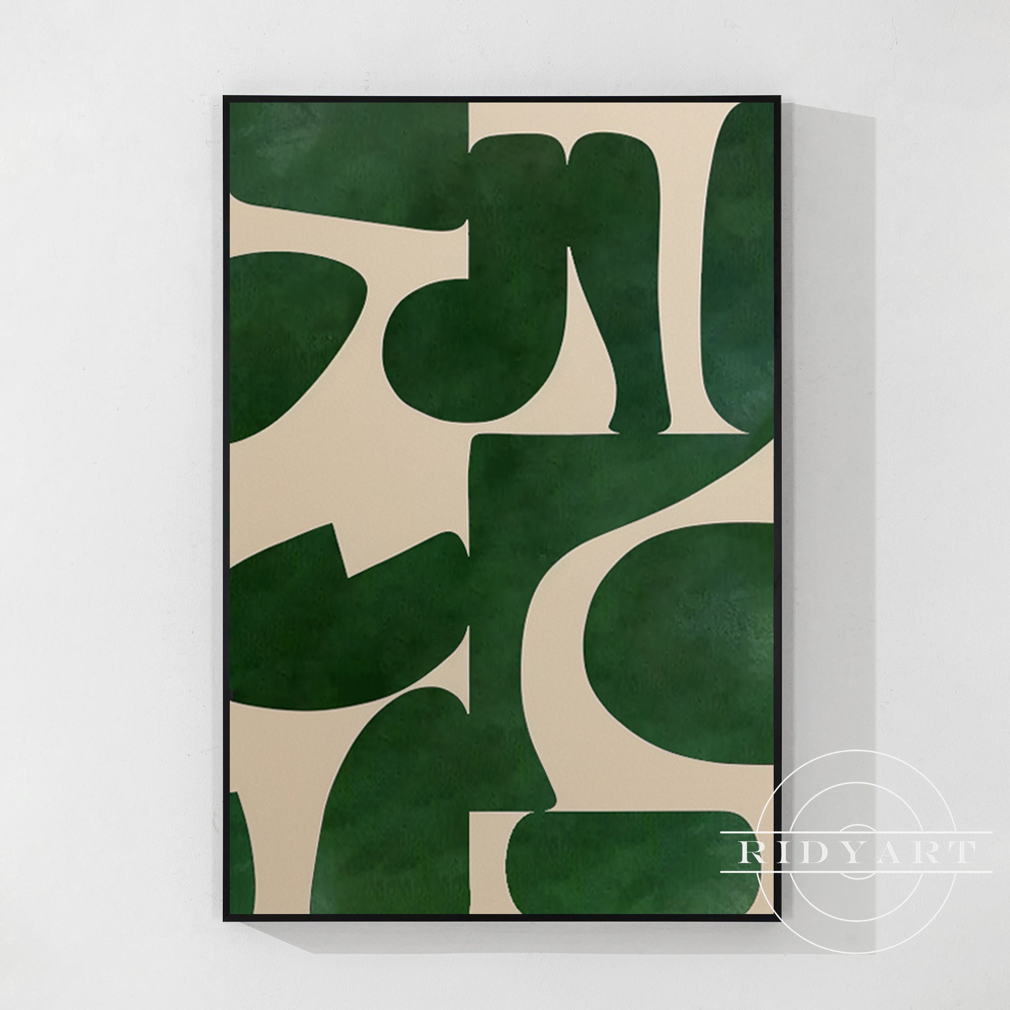 Green beige abstract geometric art featuring modern shapes and soft color tones, perfect for contemporary home deco
