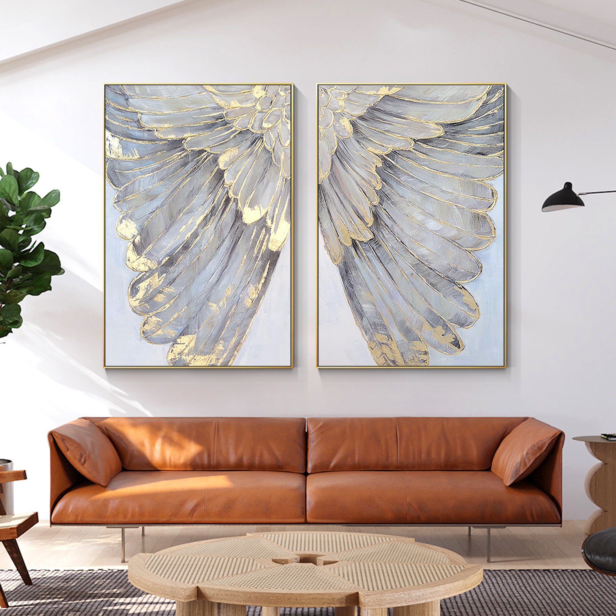 Hand-painted angel wings canvas art