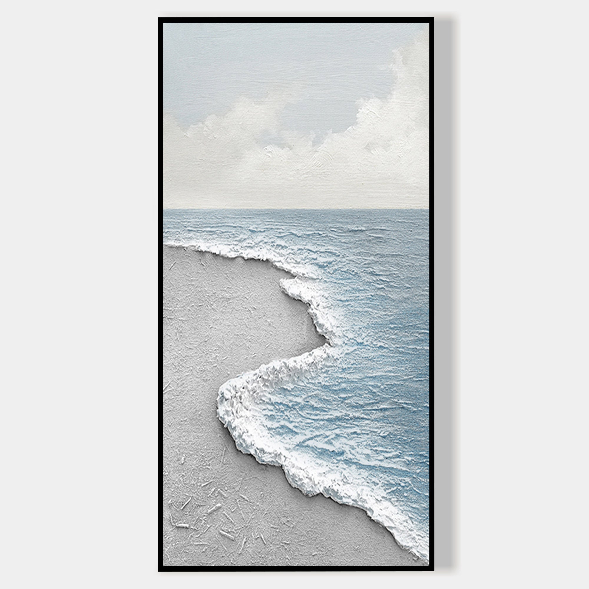 Light blue and white textured beach scene canvas