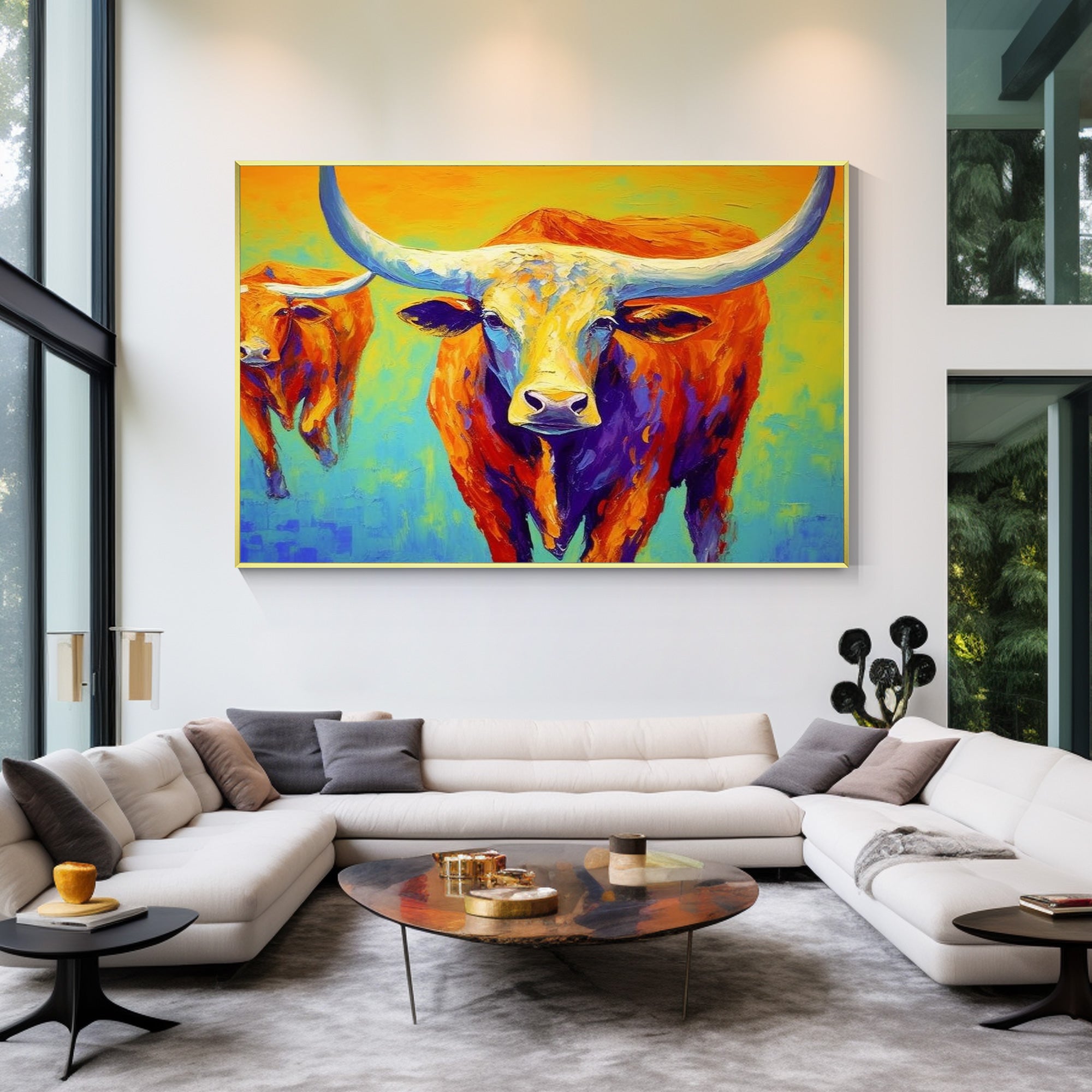 Longhorn Cattle Canvas Painting