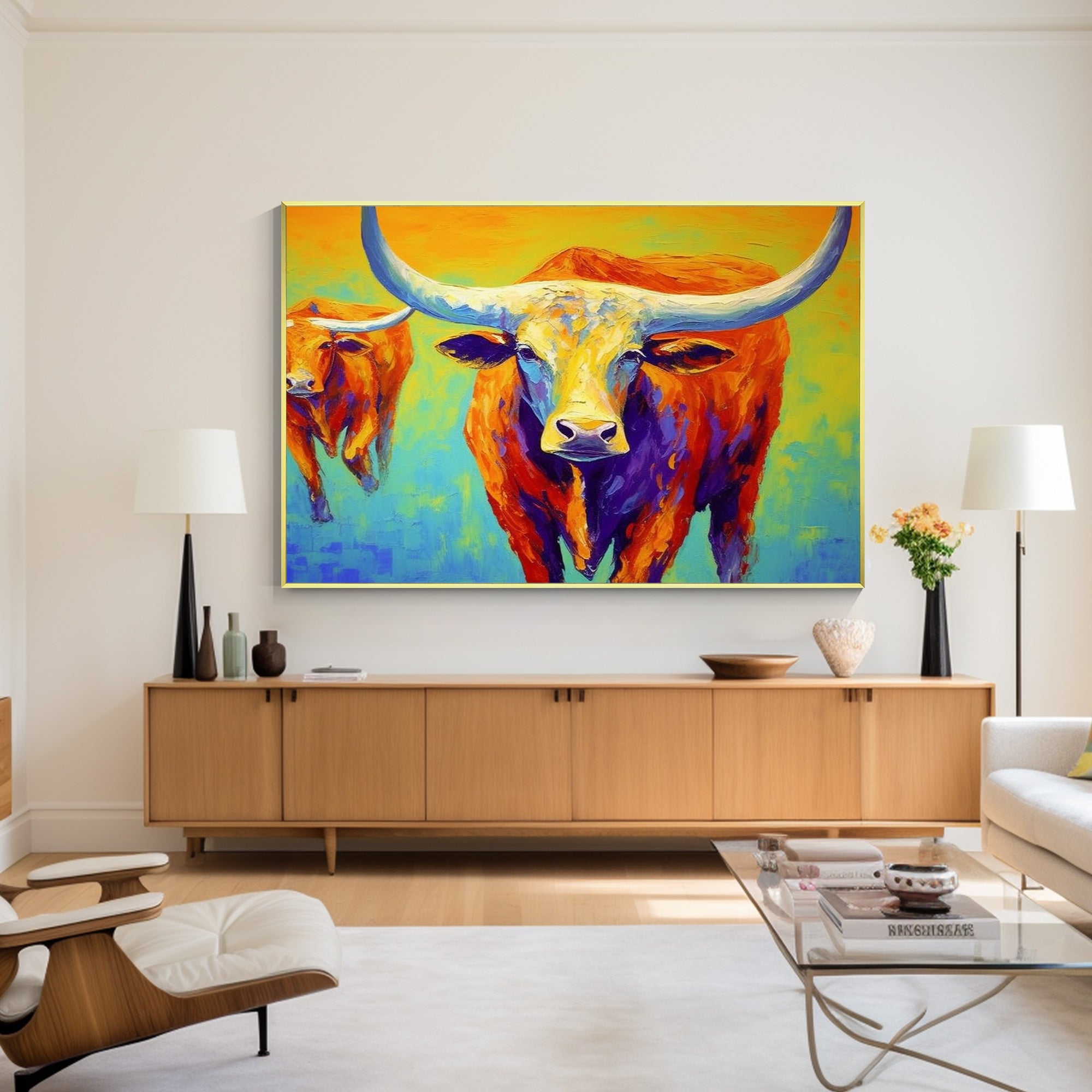 Longhorn Cattle Canvas Painting