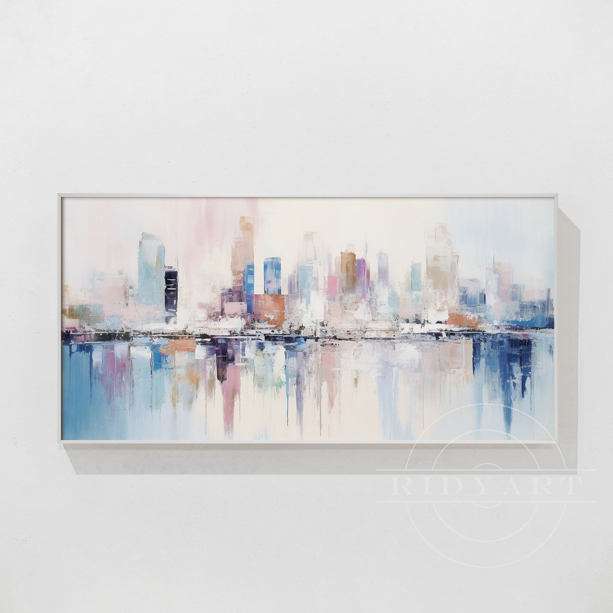 Pastel Los Angeles skyline abstract cityscape painting.