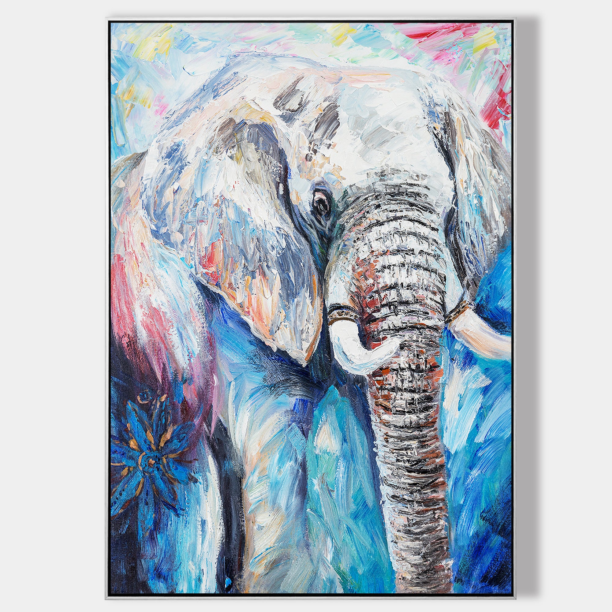 Luxury Blue Elephant Wildlife Oil Painting