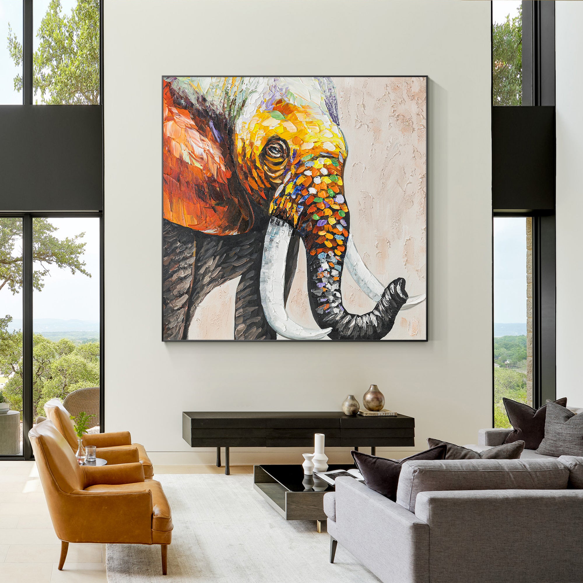 Luxury Elephant Wildlife Oil Painting Framed