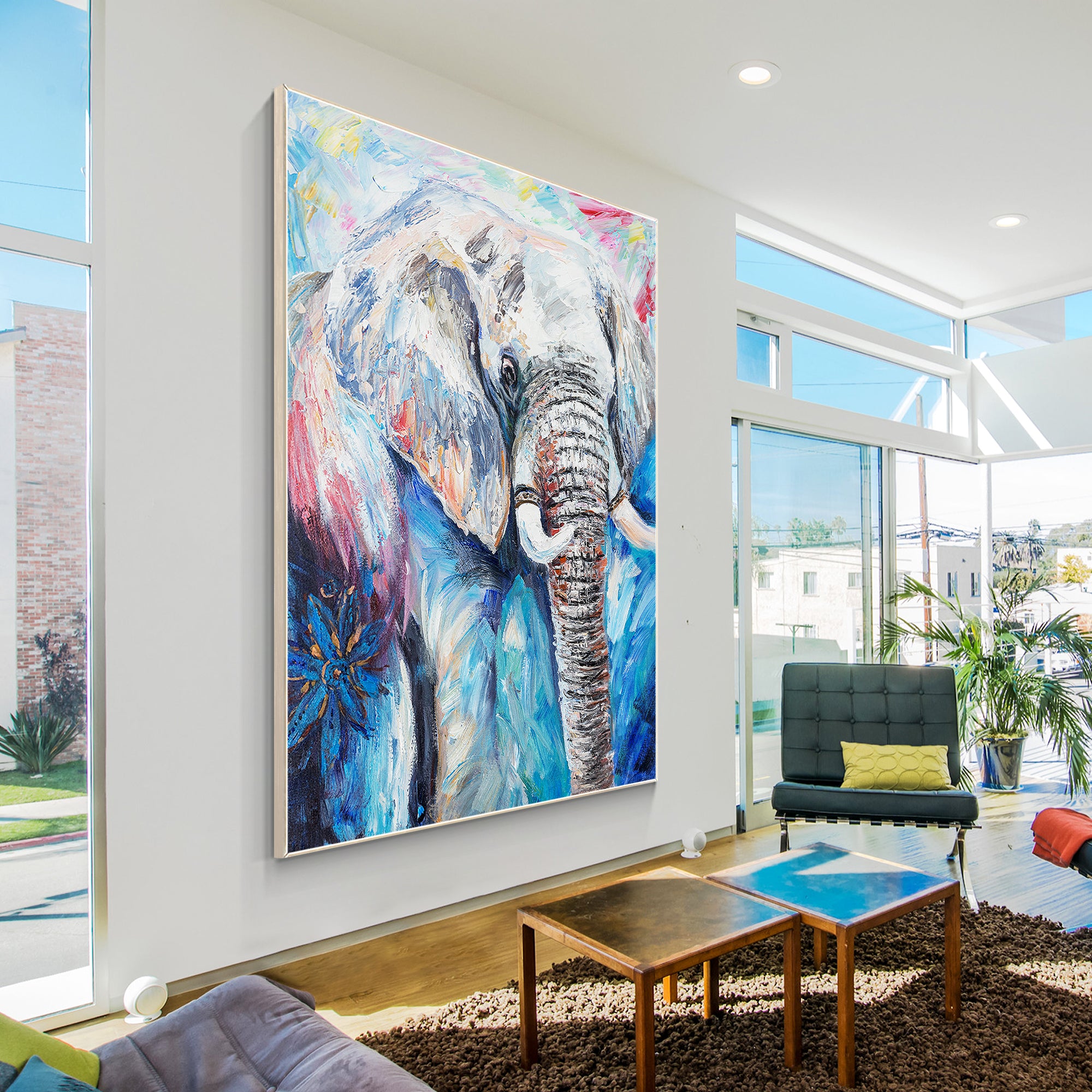 Luxury Blue Elephant Wildlife Oil Painting