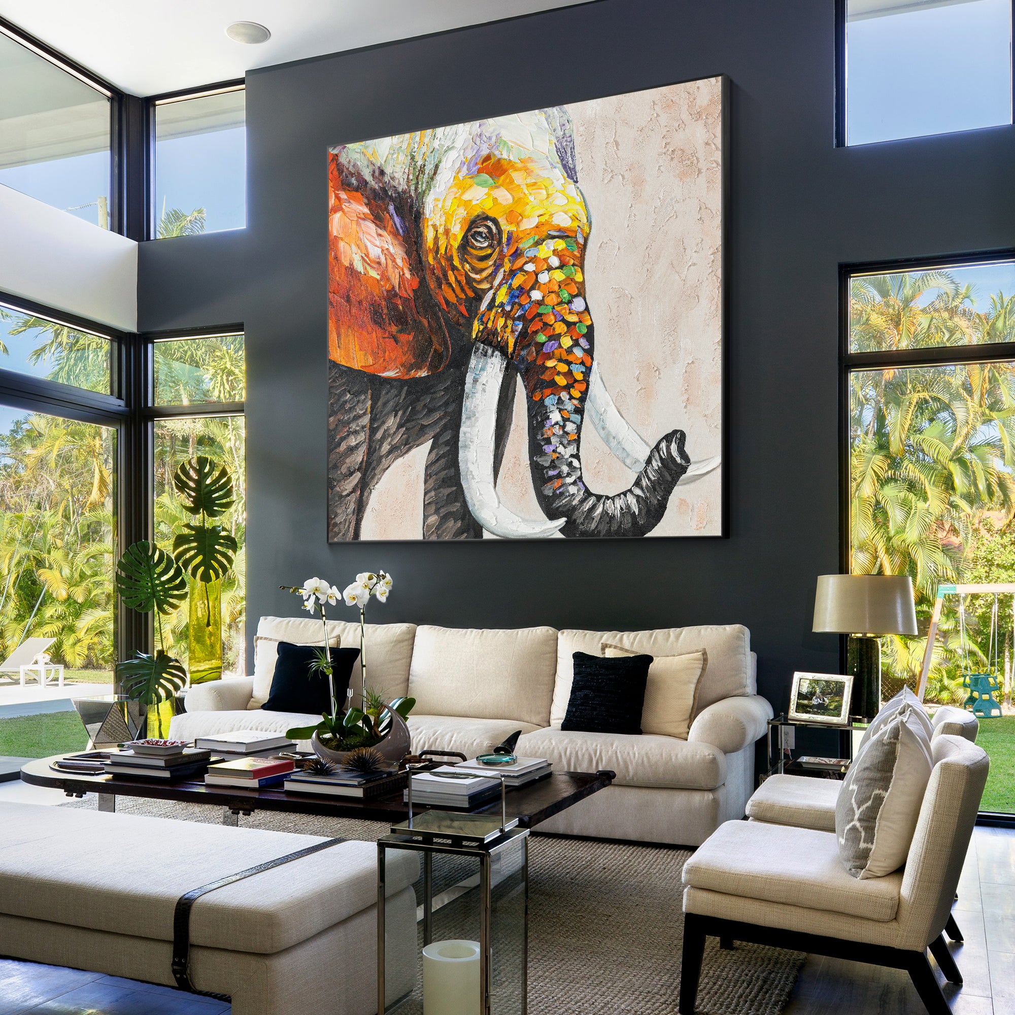 Luxury Elephant Wildlife Oil Painting Framed