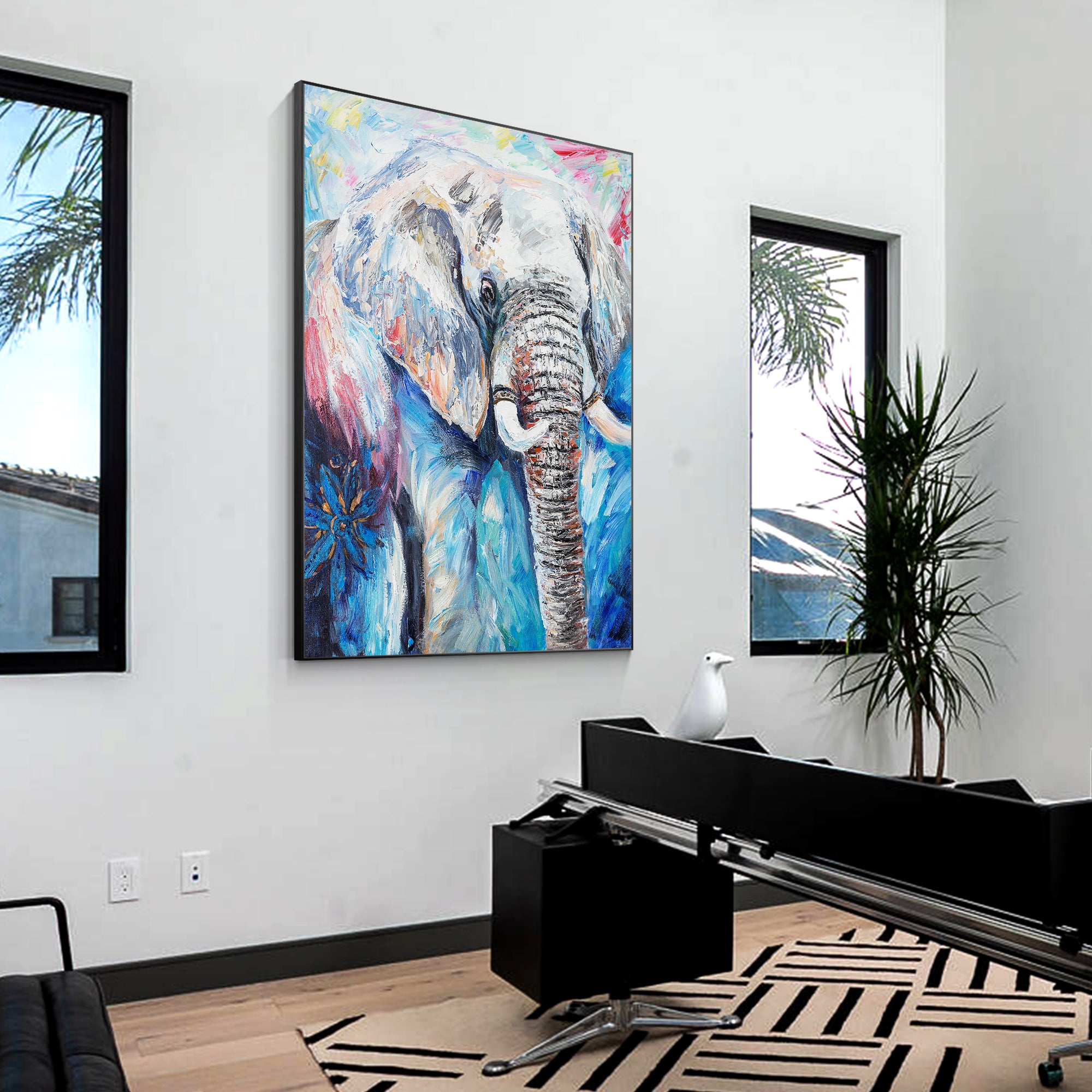 Luxury Blue Elephant Wildlife Oil Painting