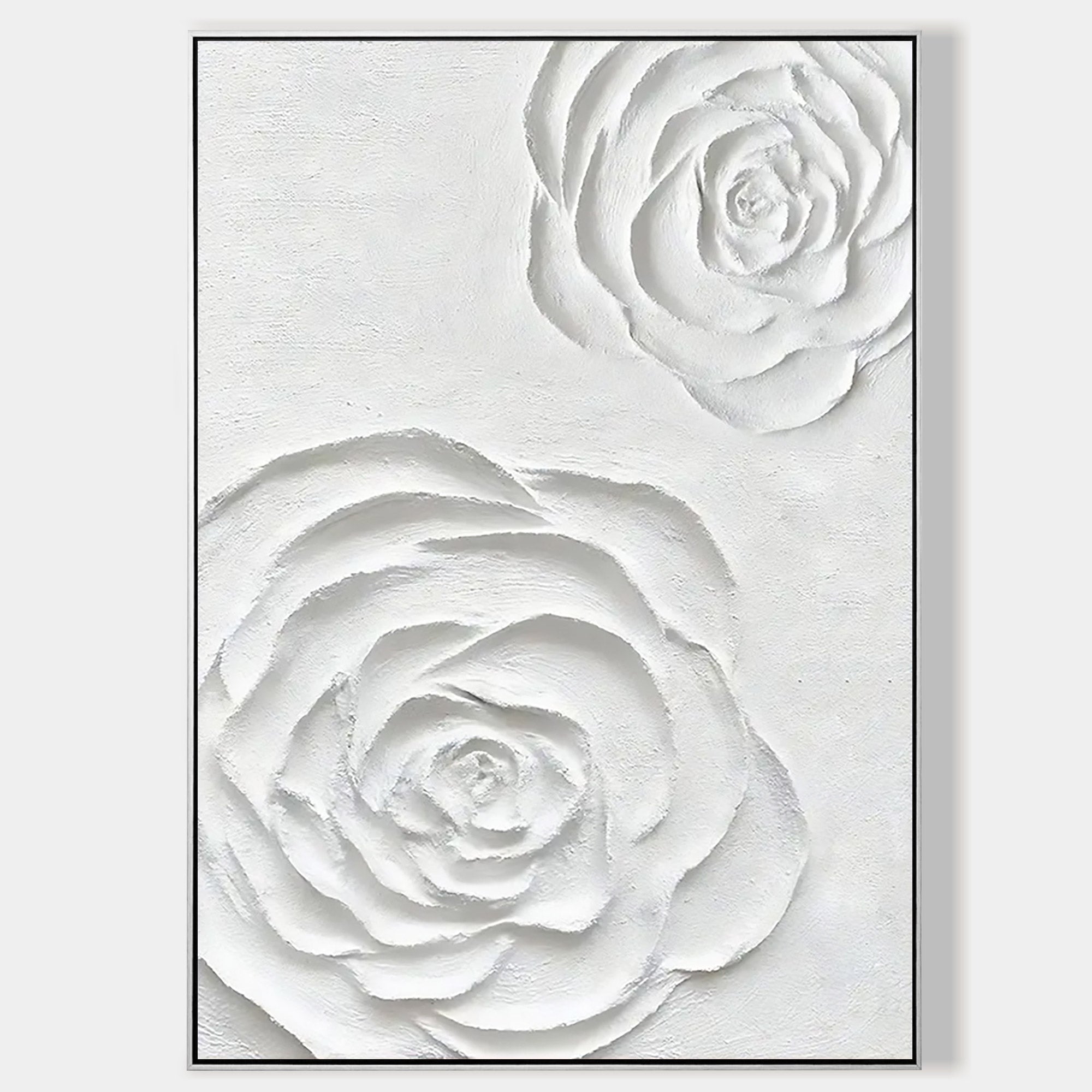 Minimalist Flower Oil Painting Large White Texture Art