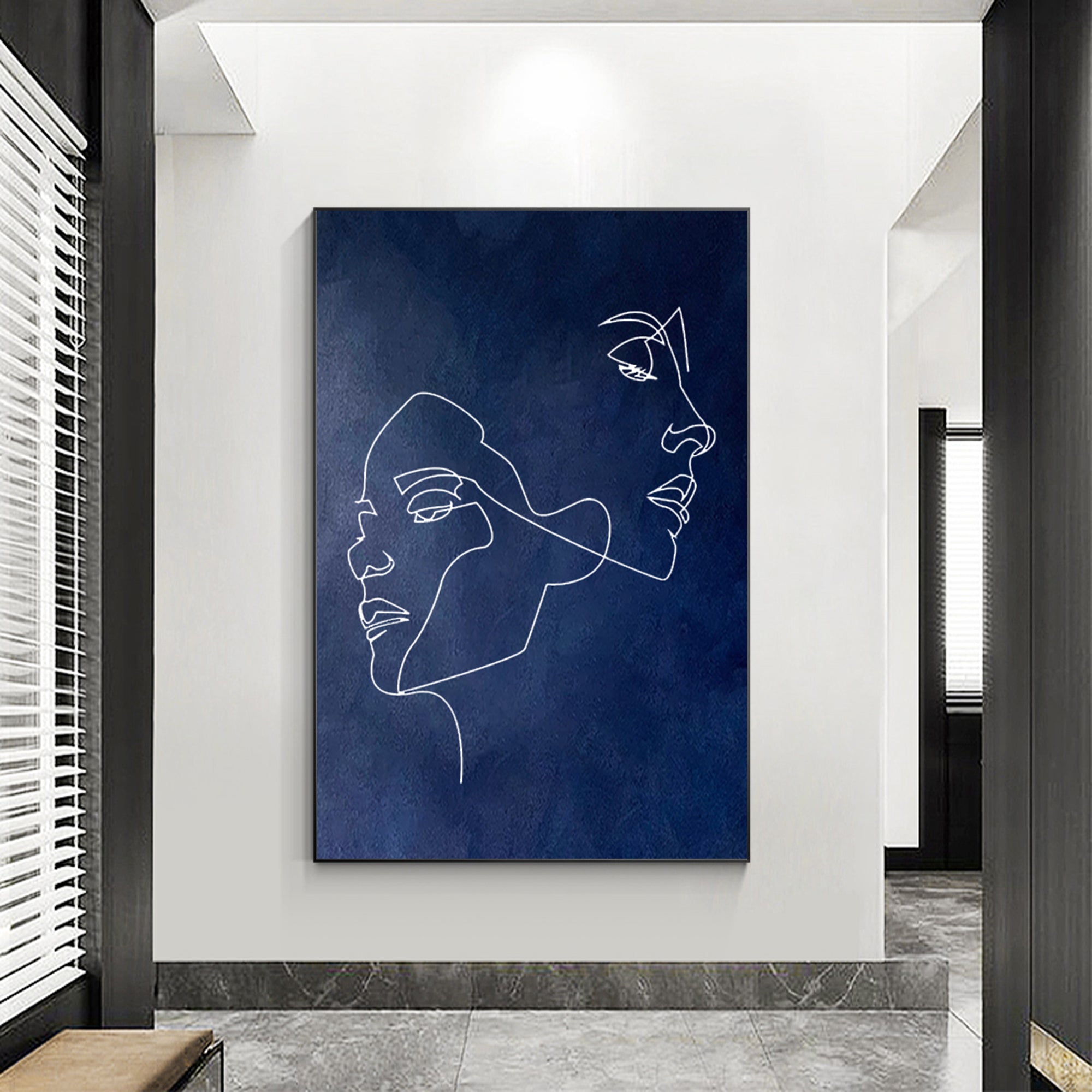 Line Drawing Art Minimalist Navy Blue Painting