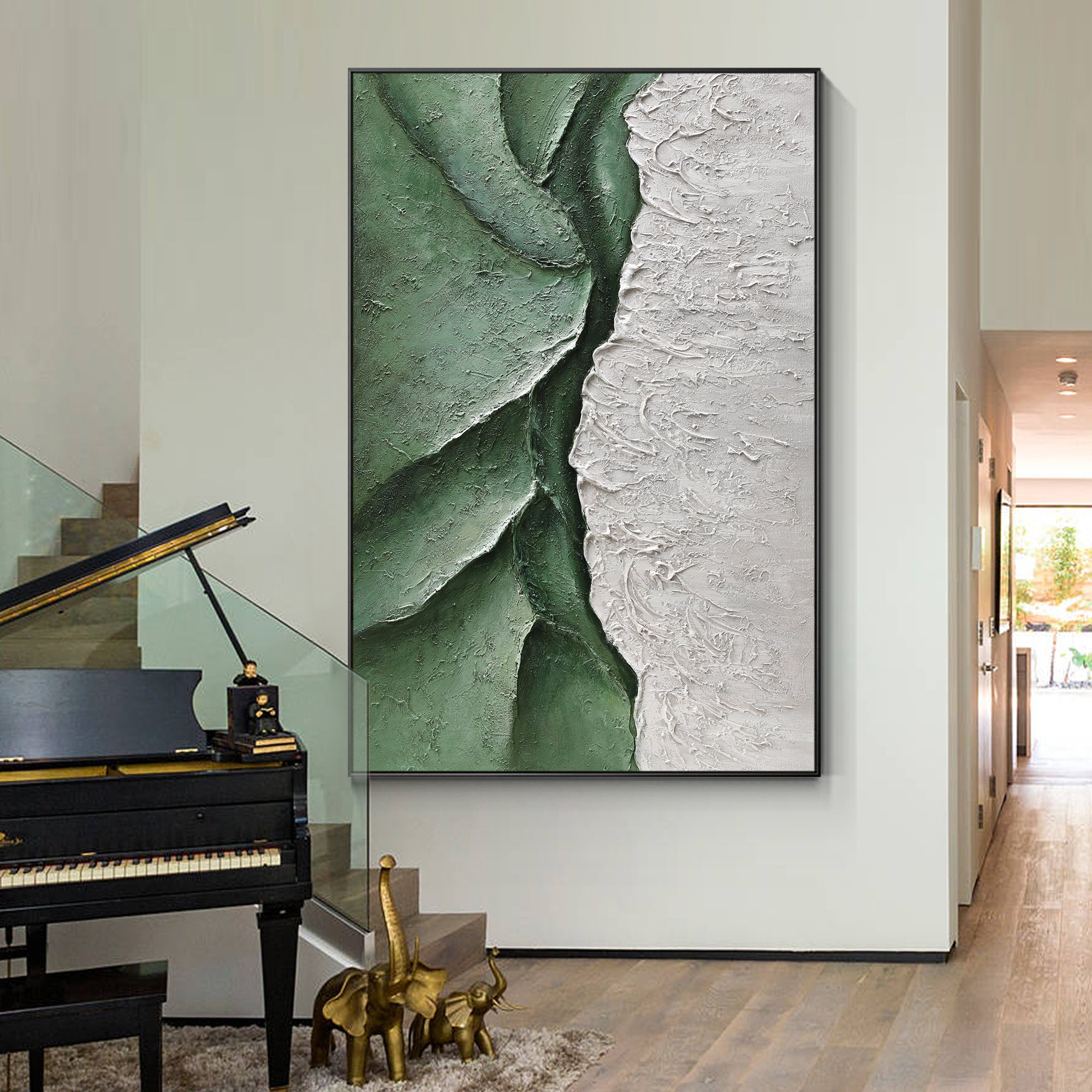 Sage Green Mountain Texture Oil Painting