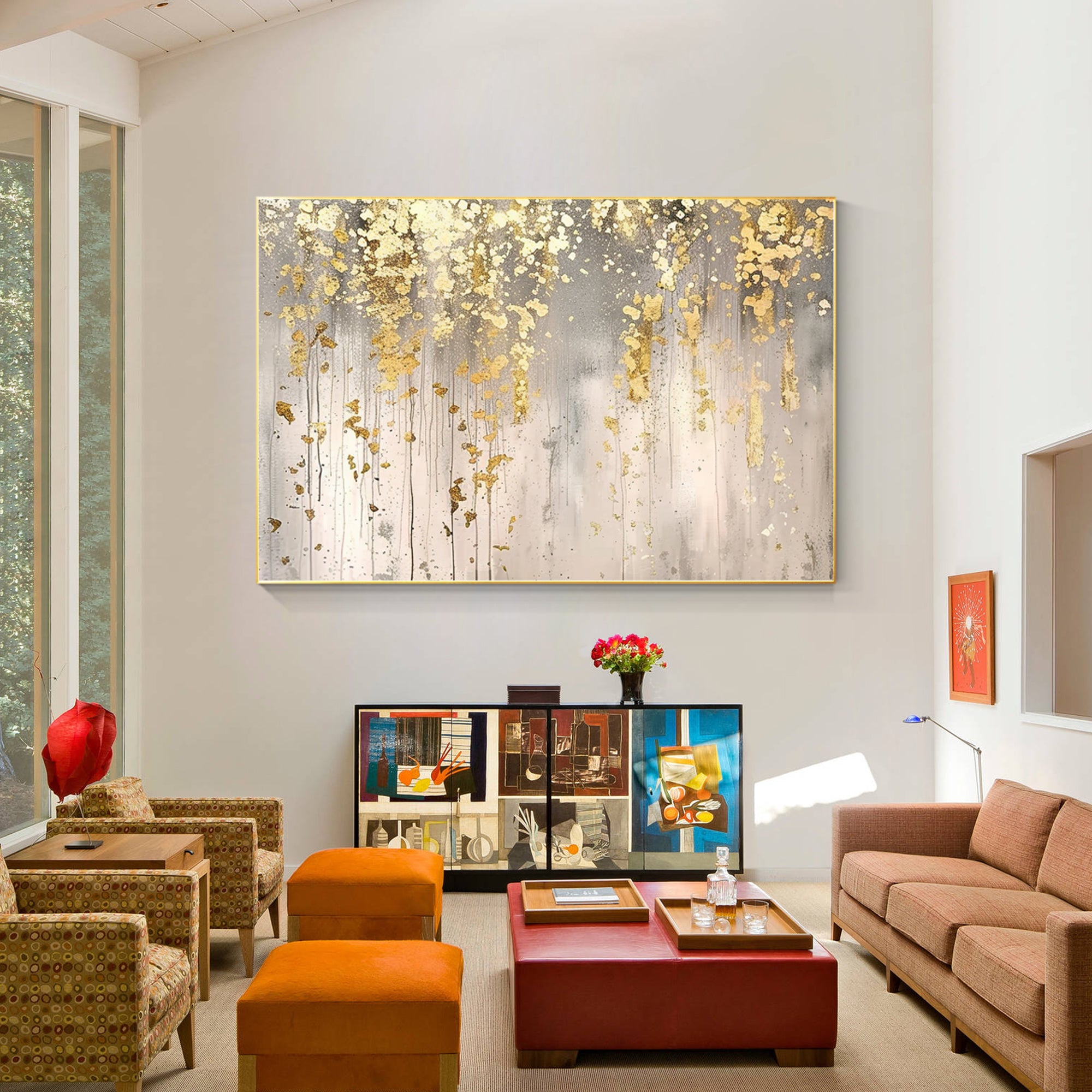 Modern Abstract Oil Painting Gold Foil Wall Art