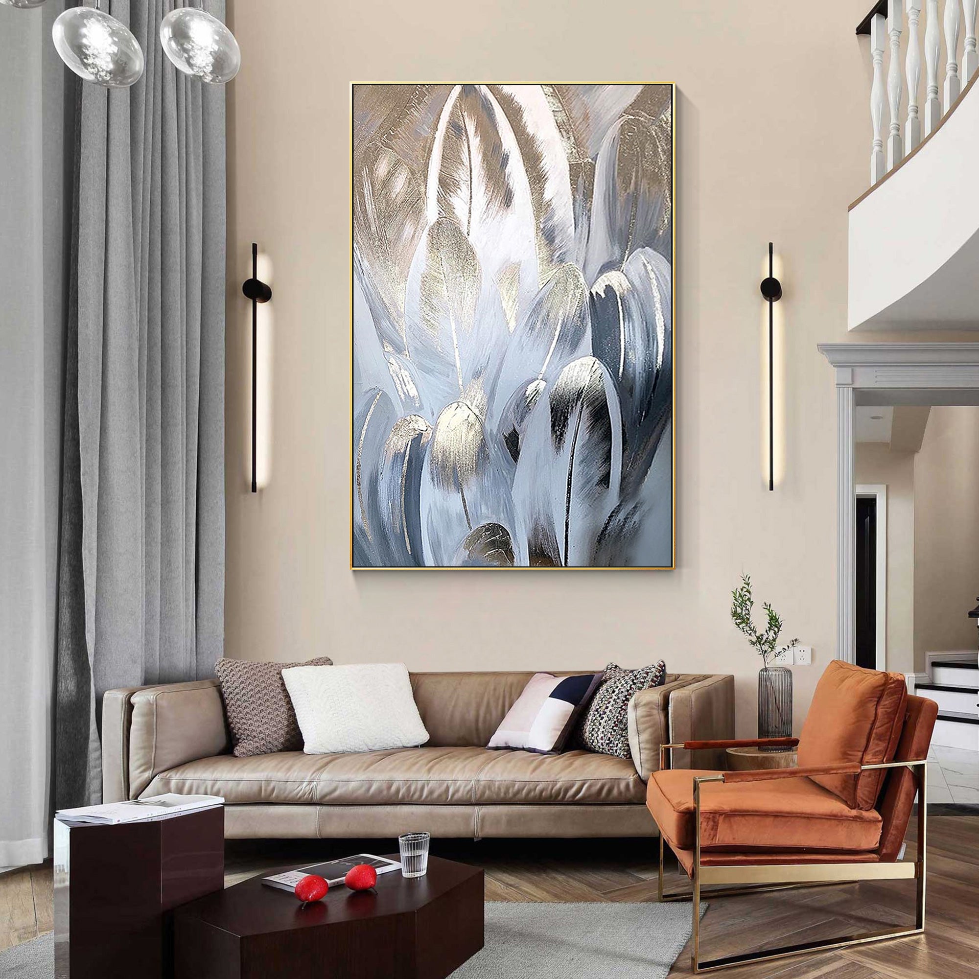 Feather Abstract Oil Painting Siliver Art