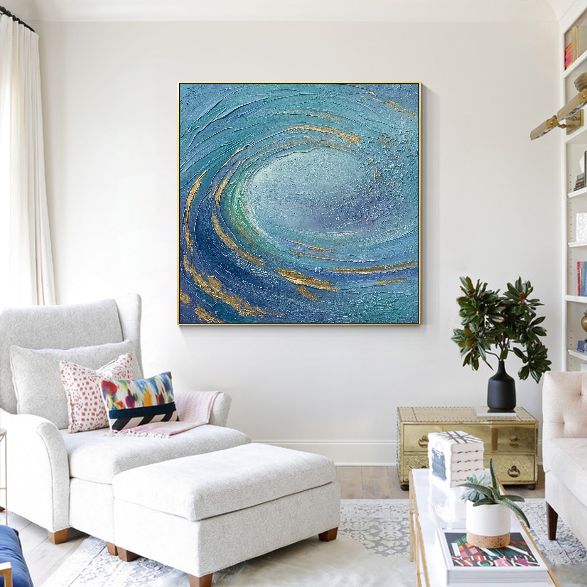 Large Blue Ocean Wave Abstract Oil Painting