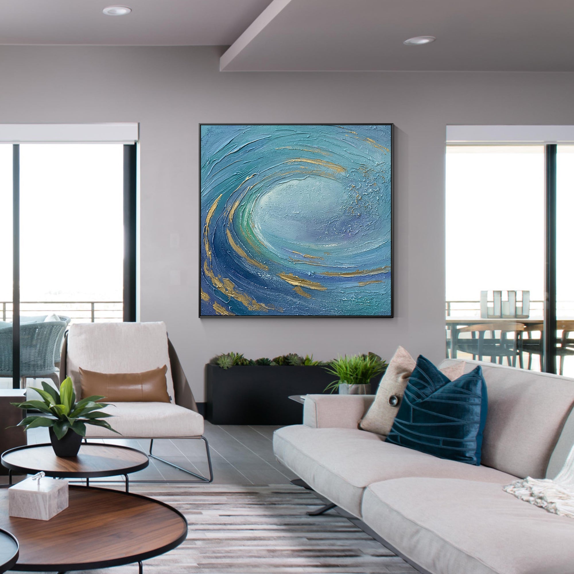 Large Blue Ocean Wave Abstract Oil Painting