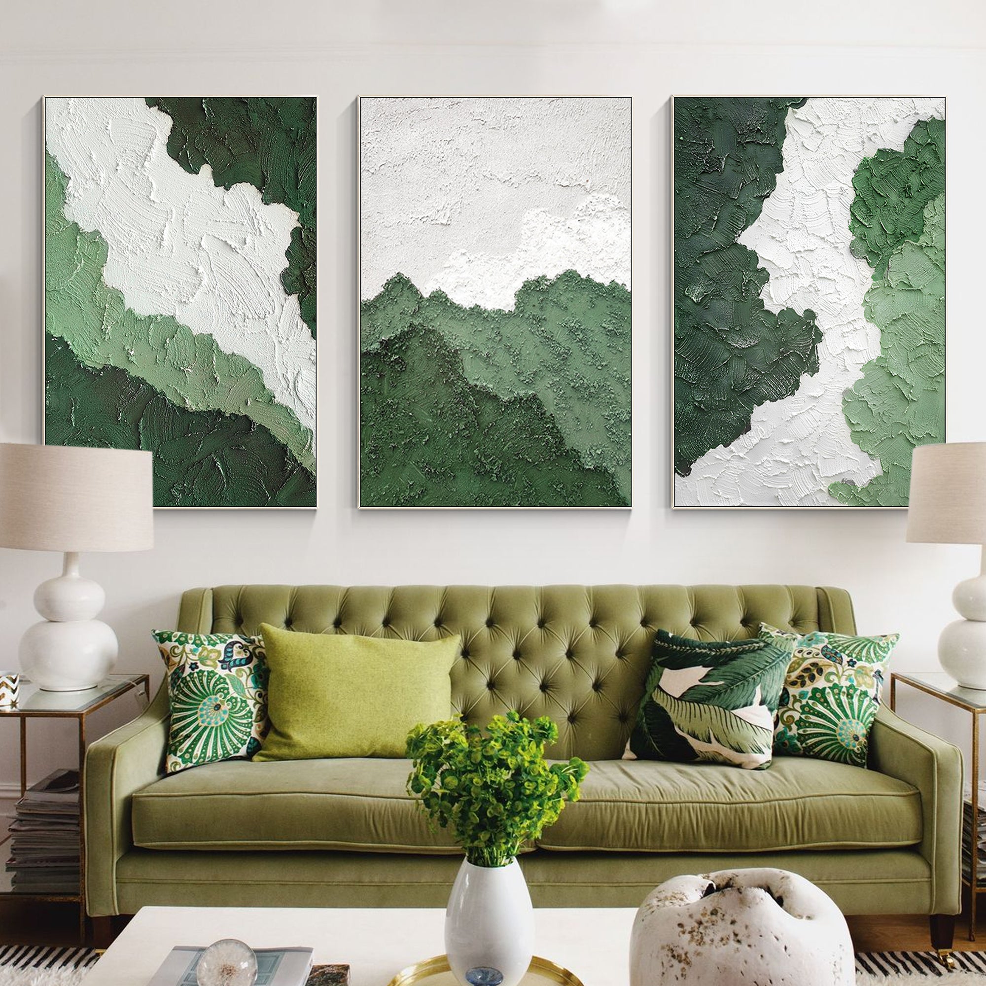 3 Pieces Green Texture Abstract Oil Painting