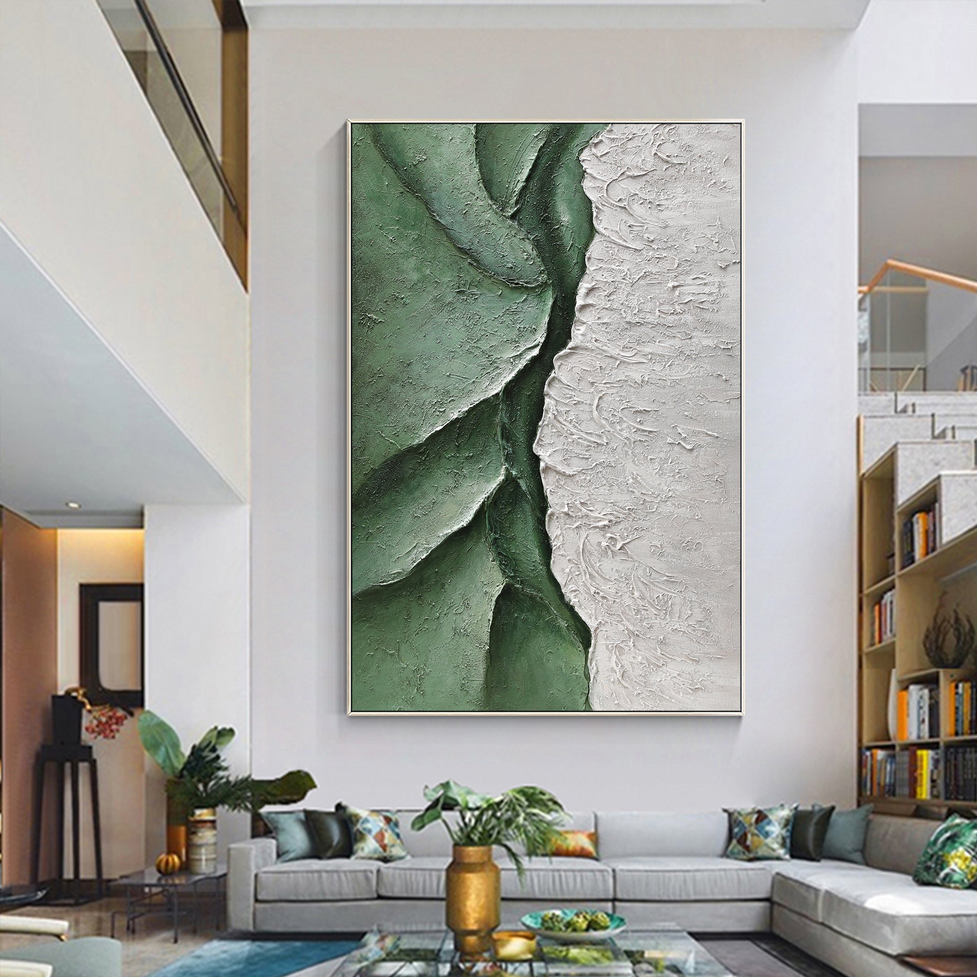 Sage Green Mountain Texture Oil Painting