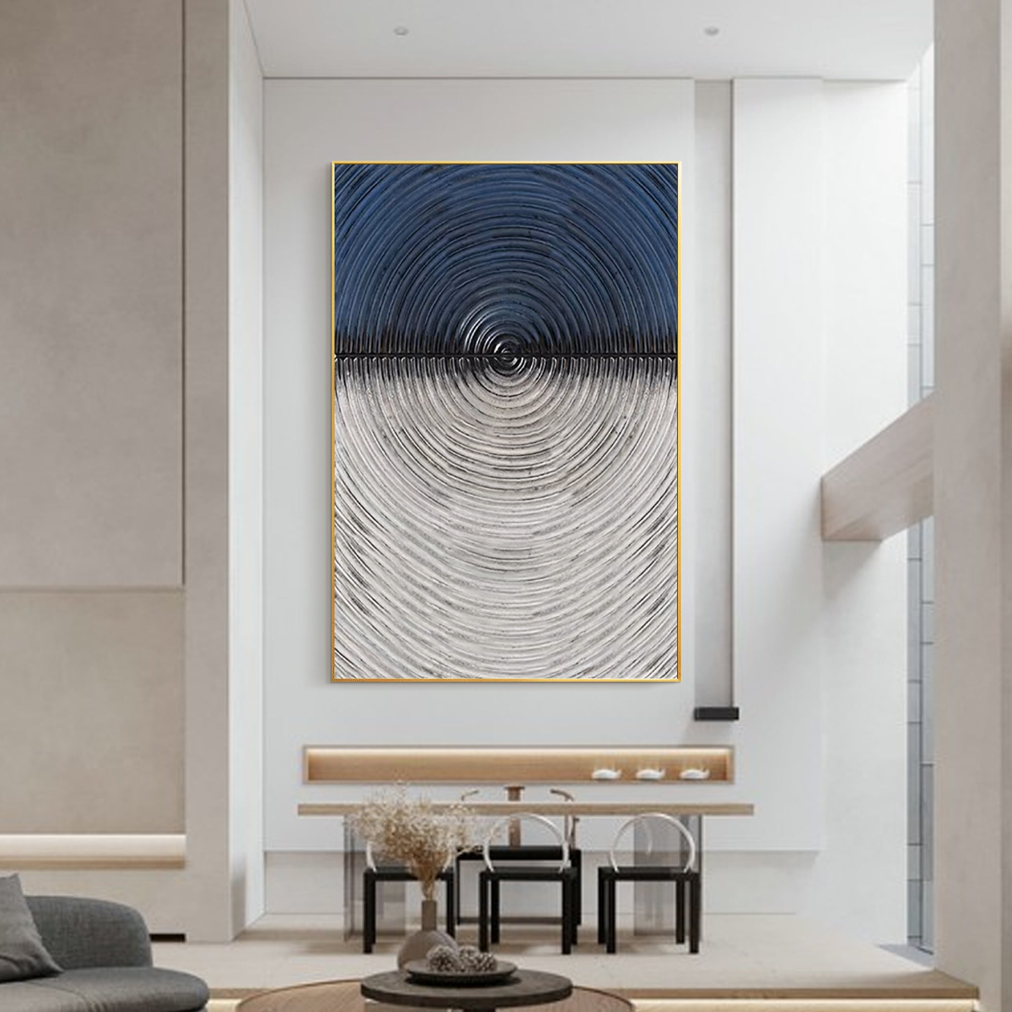 Deep Blue Circle Texture Abstract Framed Painting