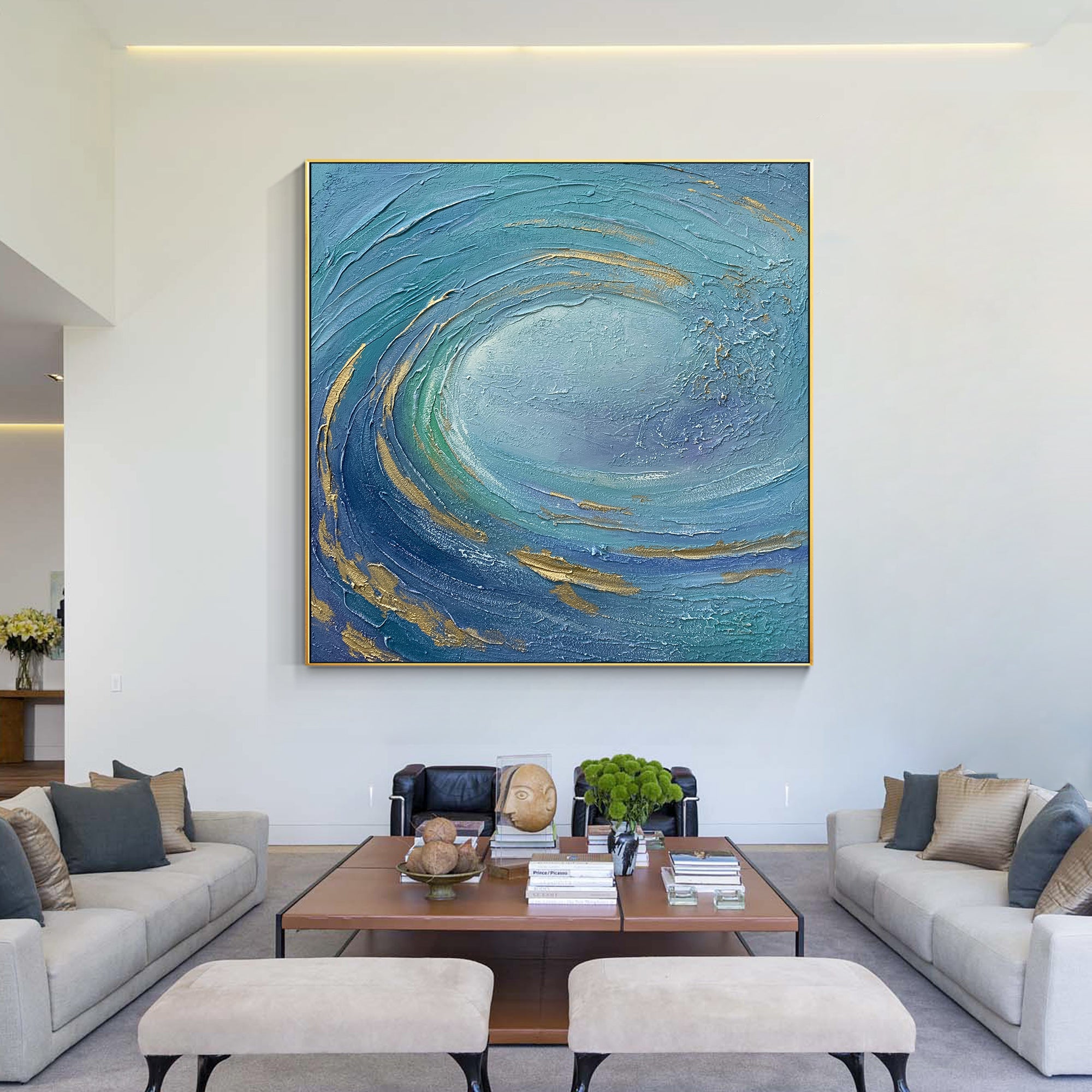 Large Blue Ocean Wave Abstract Oil Painting