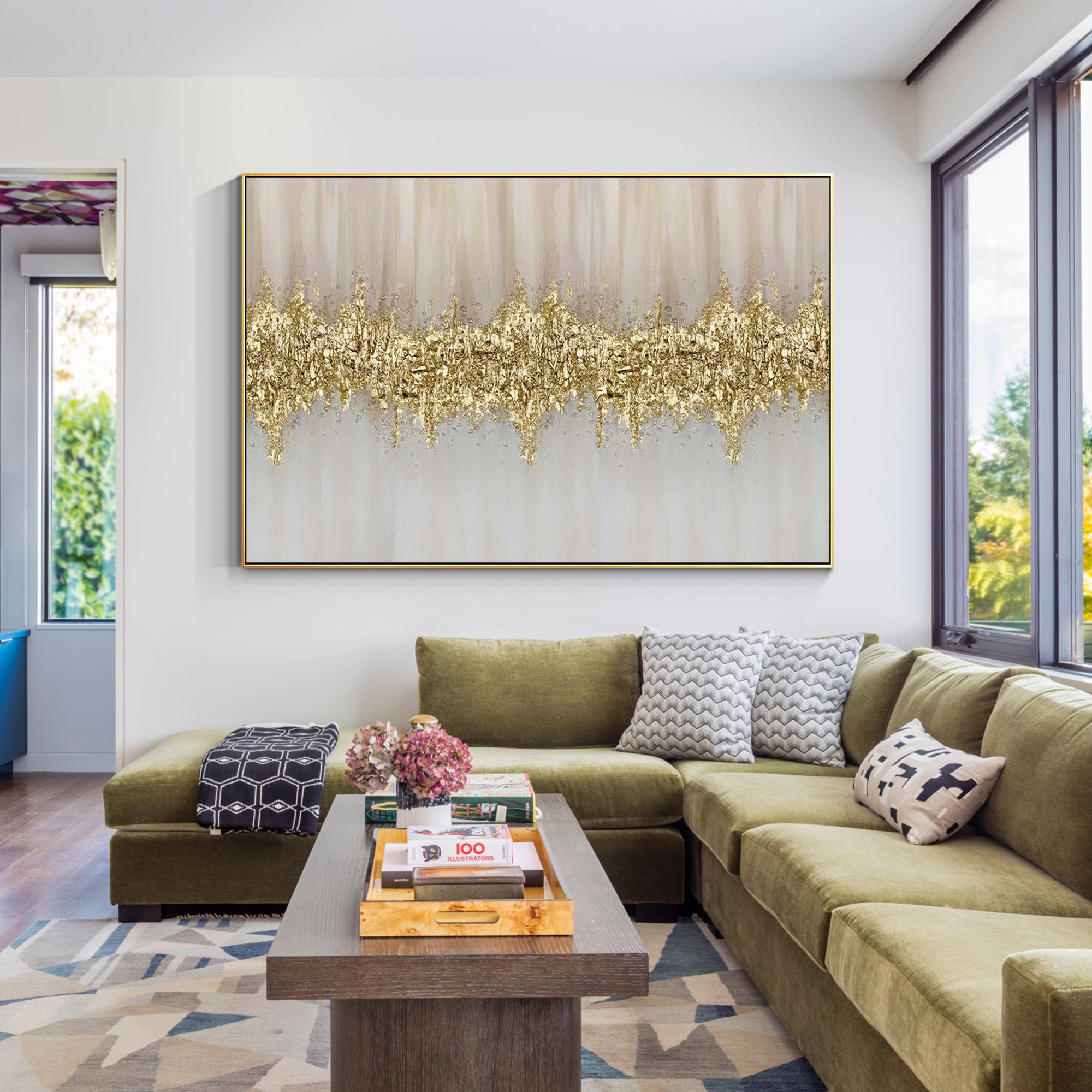 Modern Abstract Gold Pink Canvas Painting