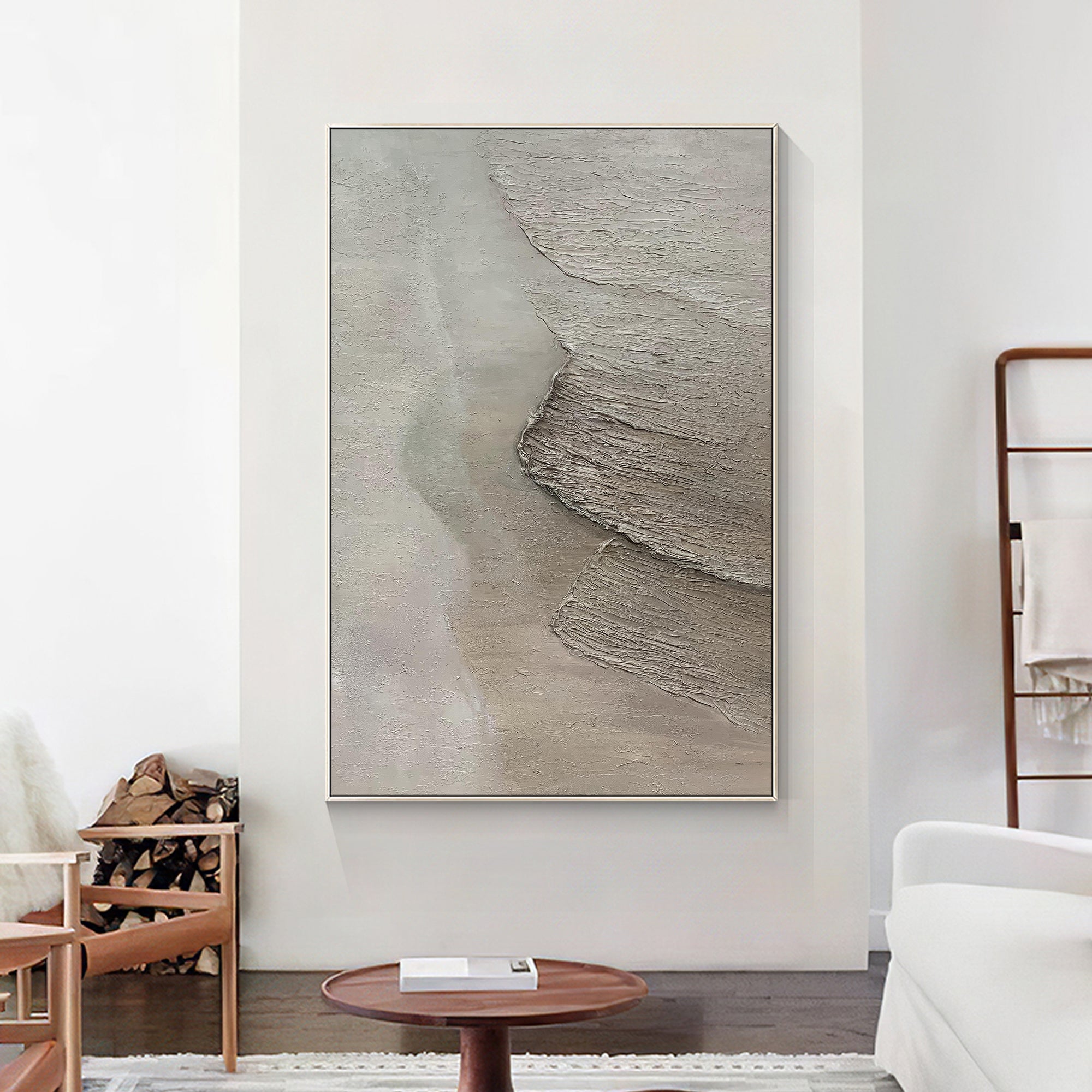 Minimalist Gray Texture Abstract Beach Oil Painting