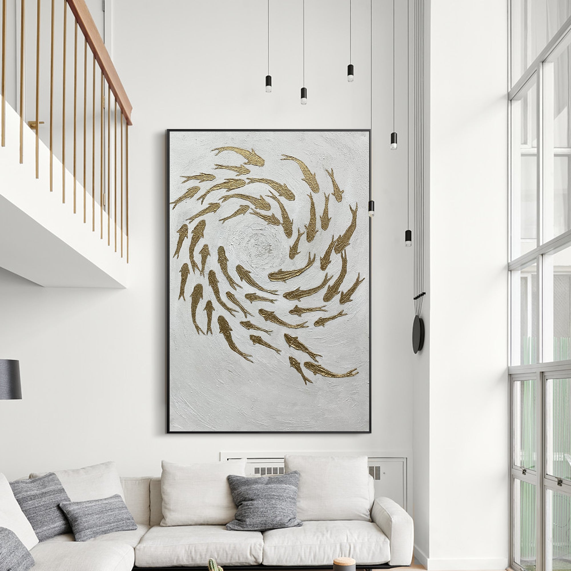 Modern Abstract Fsh Zen Oil Painting Gold Wall art