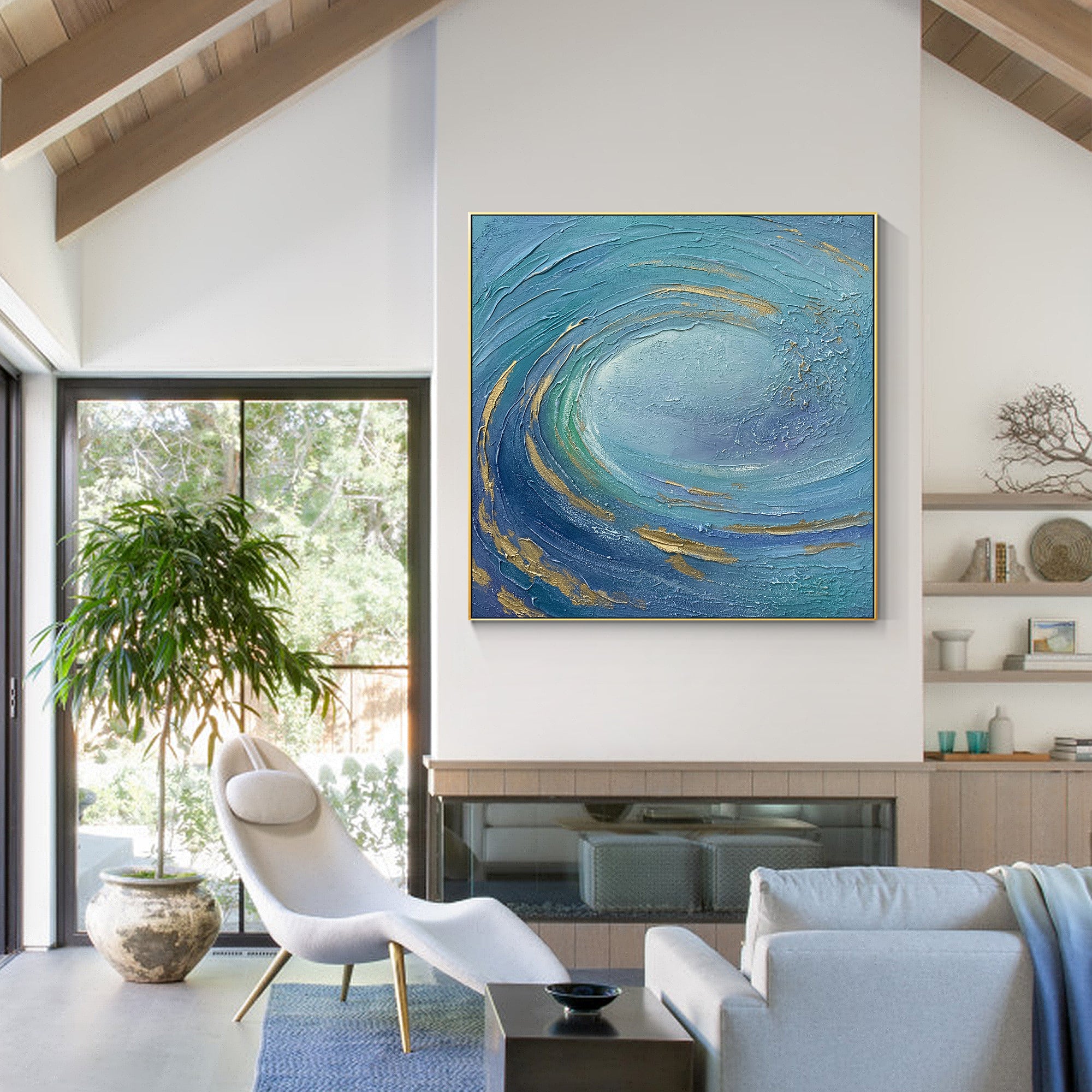 Large Blue Ocean Wave Abstract Oil Painting