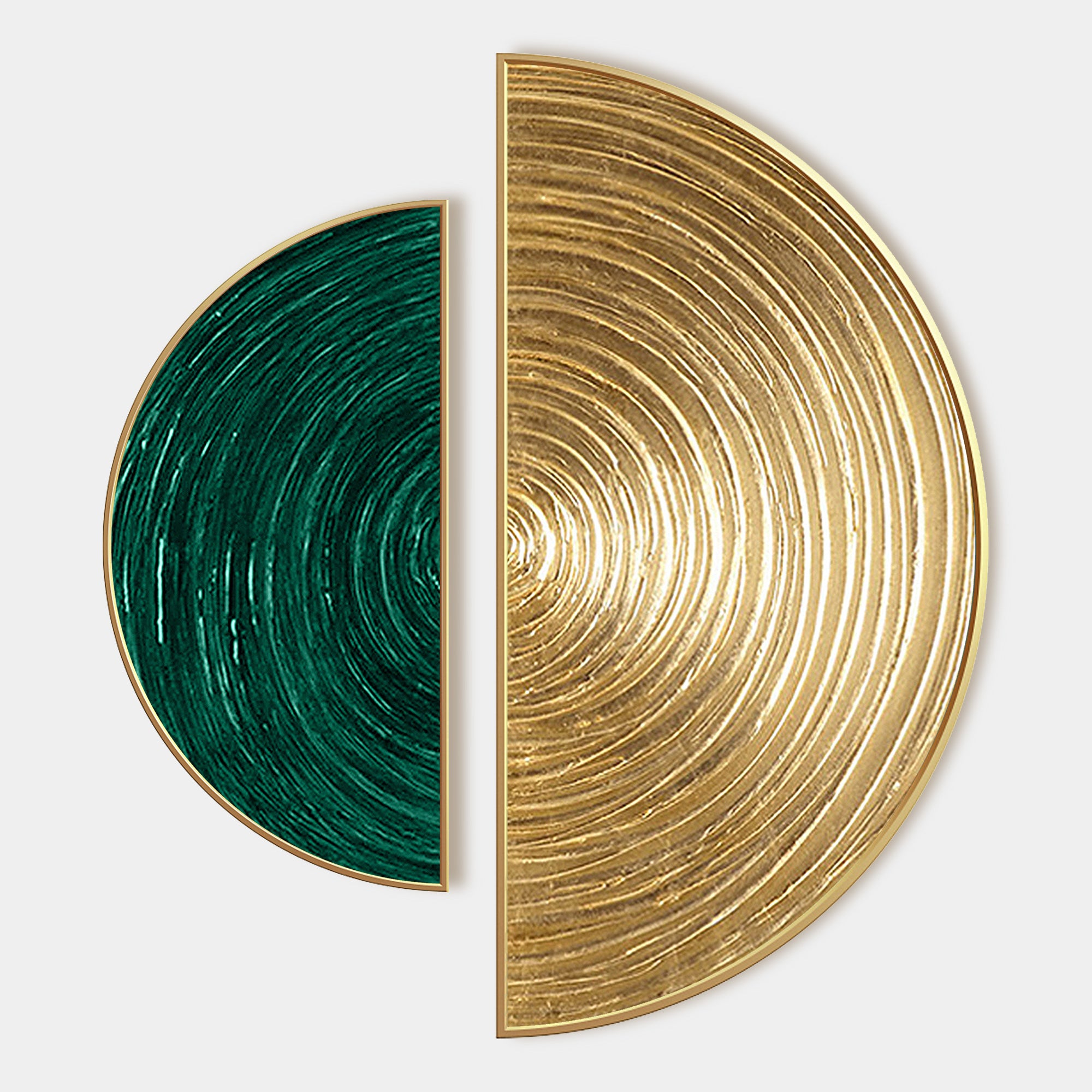 Green And Gold Leaf Oil Painting Round Art