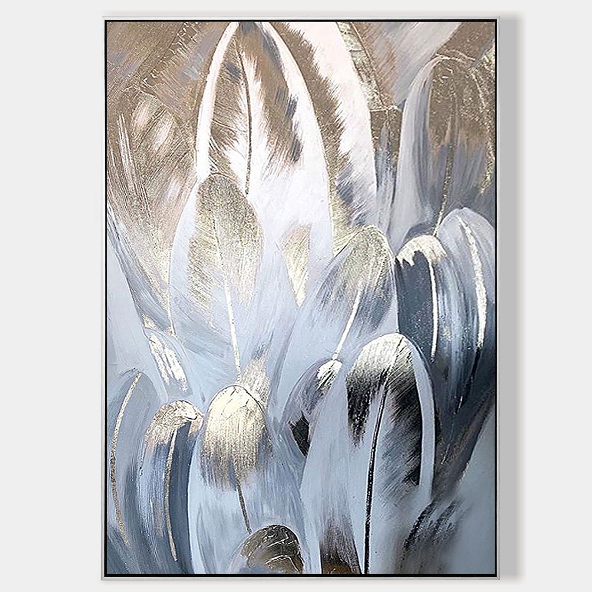 Feather Abstract Oil Painting Siliver Art