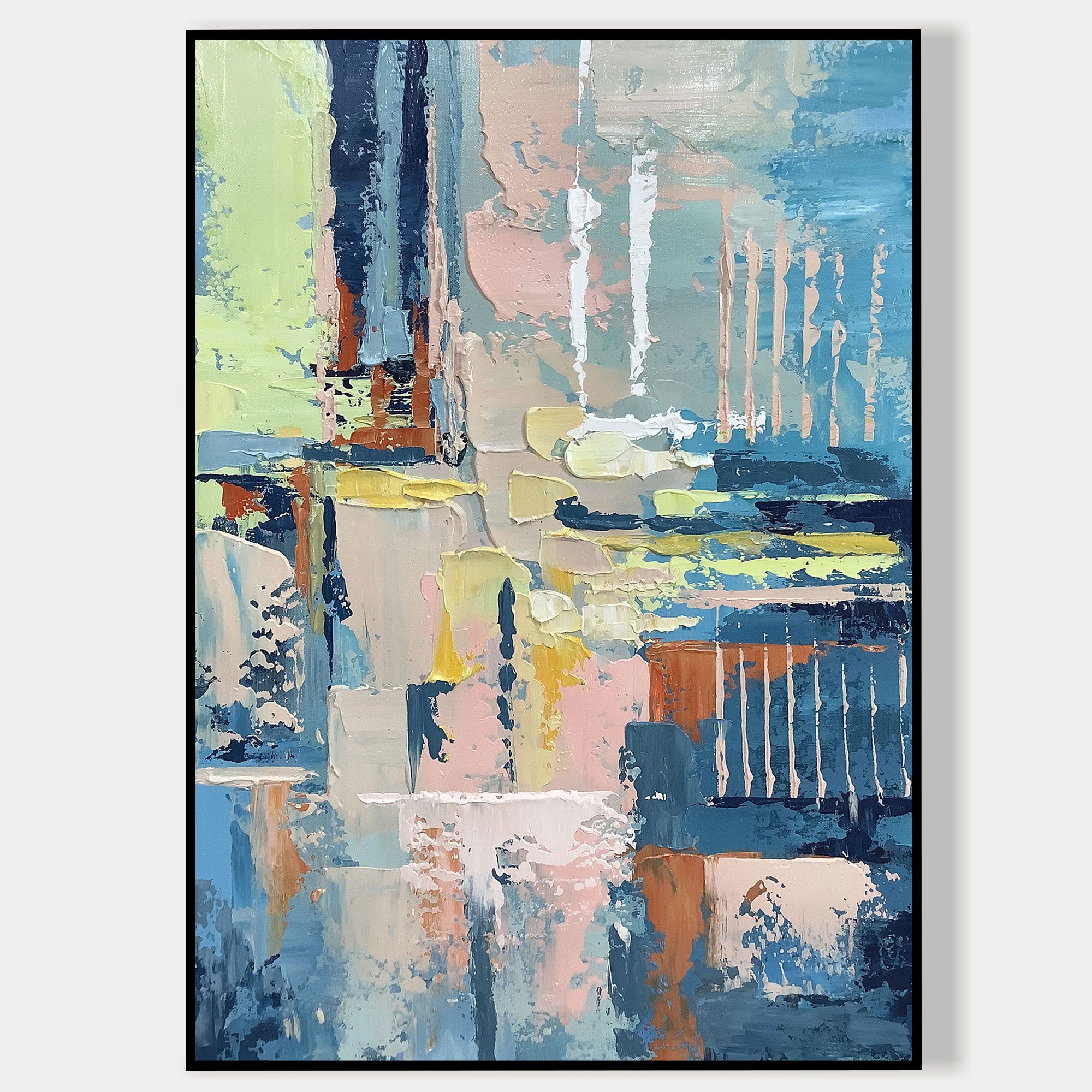 Modern Abstract Oil Painting Blue Pink Art