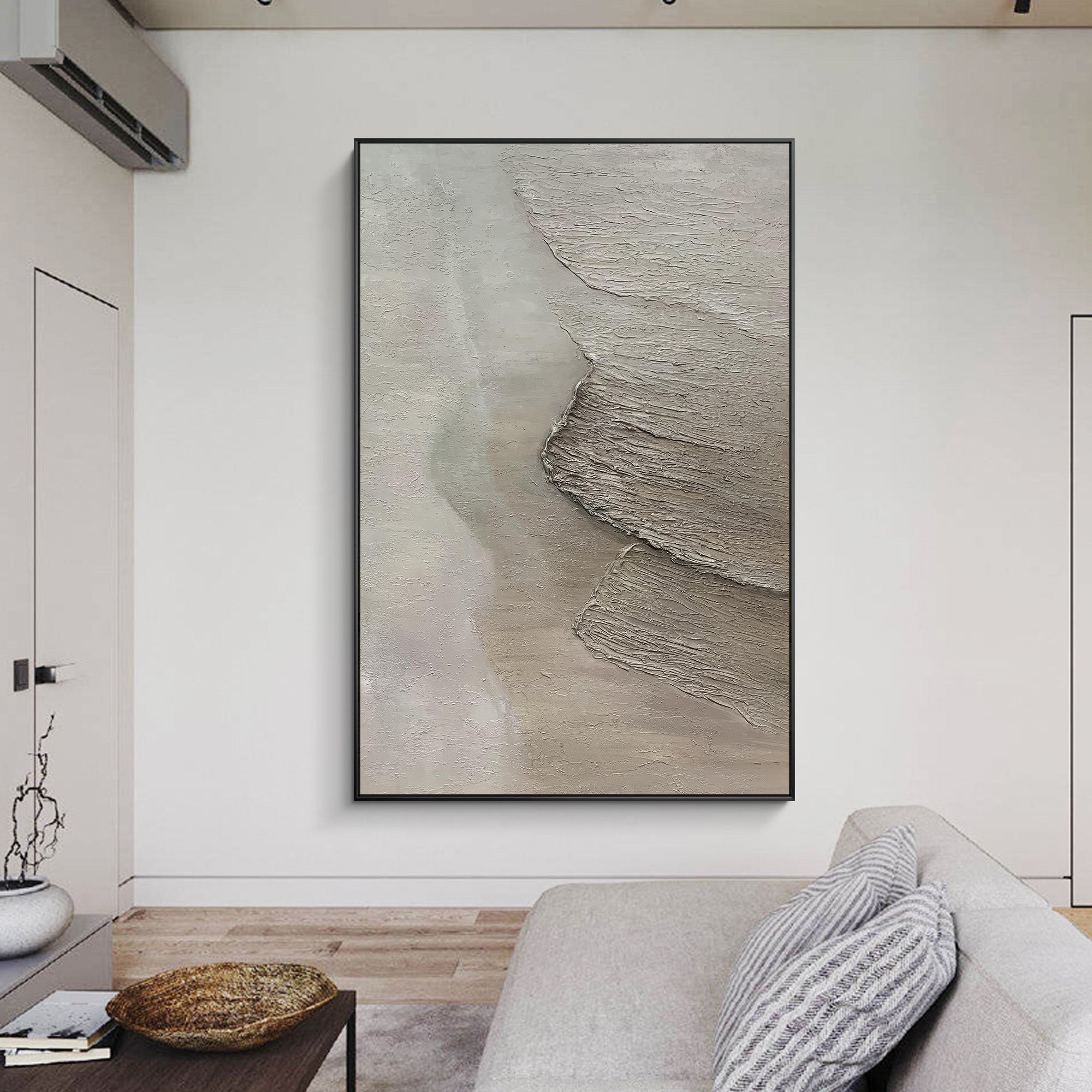 Minimalist Gray Texture Abstract Beach Oil Painting