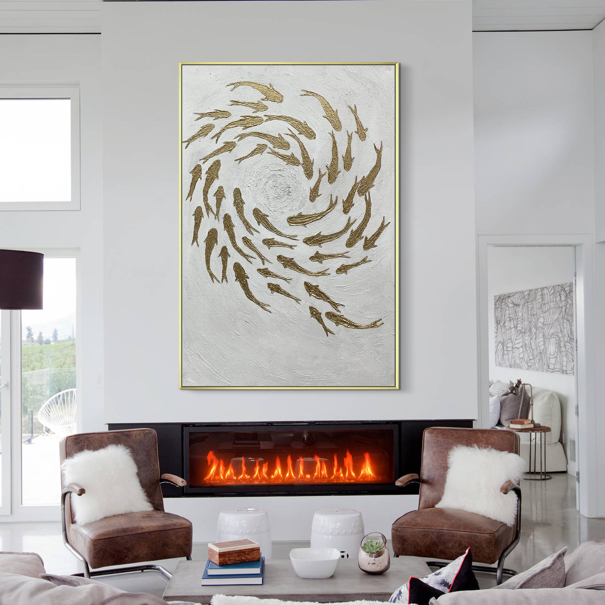 Modern Abstract Fsh Zen Oil Painting Gold Wall art