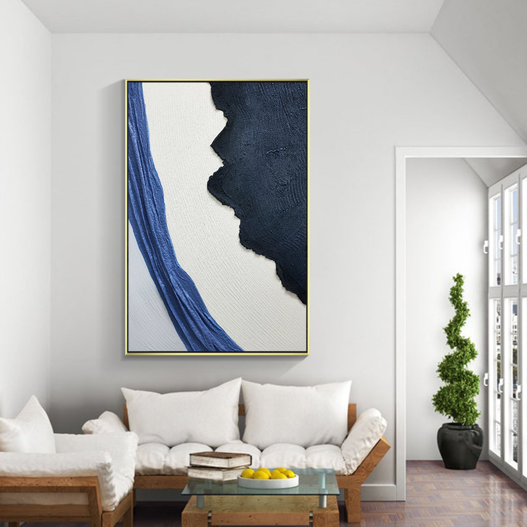 Navy Blue Texture Modern Abstract Oil Painting