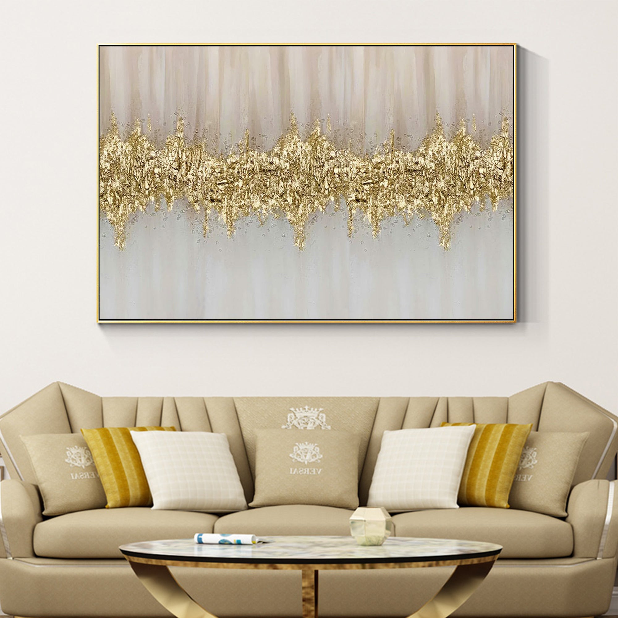 Modern Abstract Gold Pink Canvas Painting