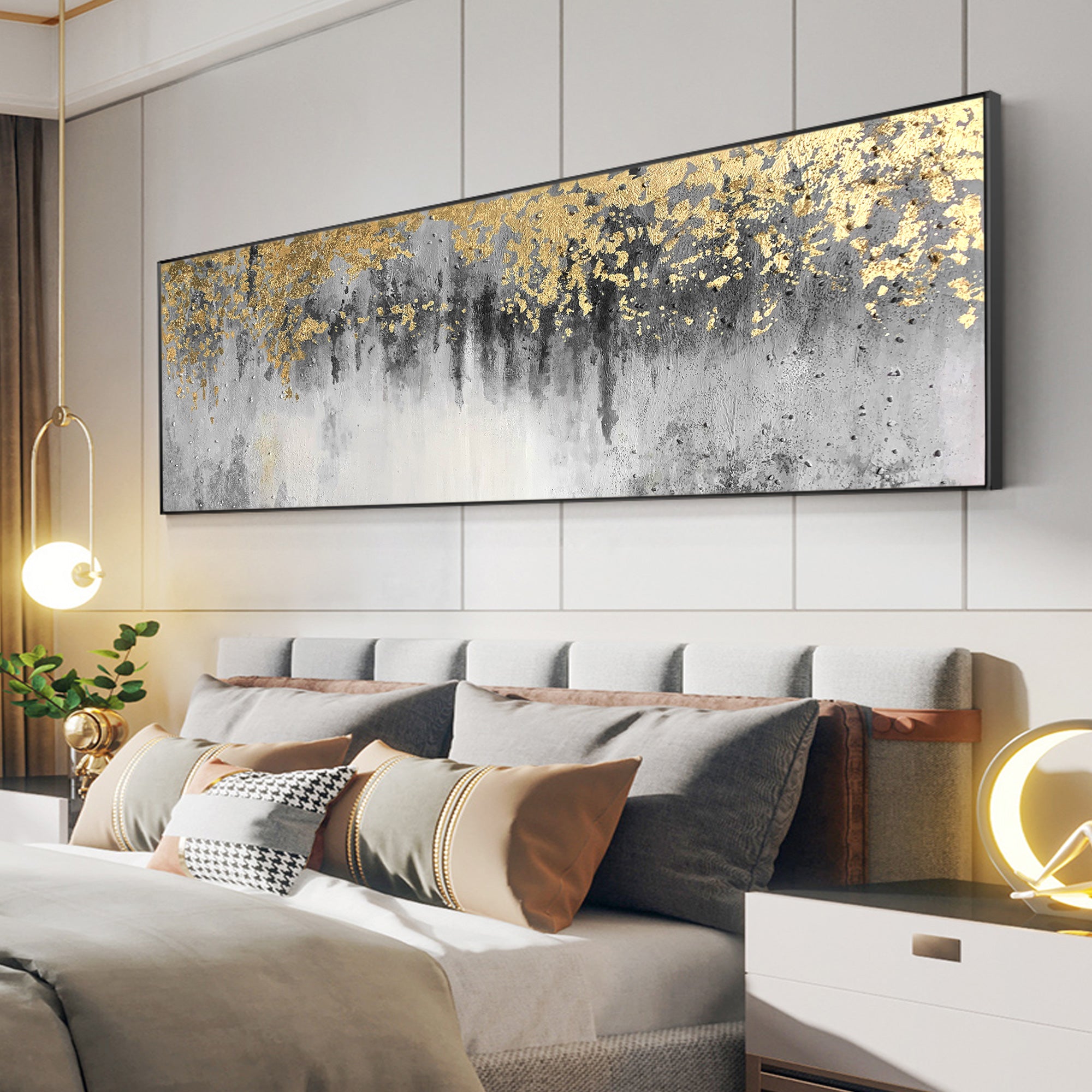 Modern Abstract Oil Painting Gold Leaf Long Wall Art