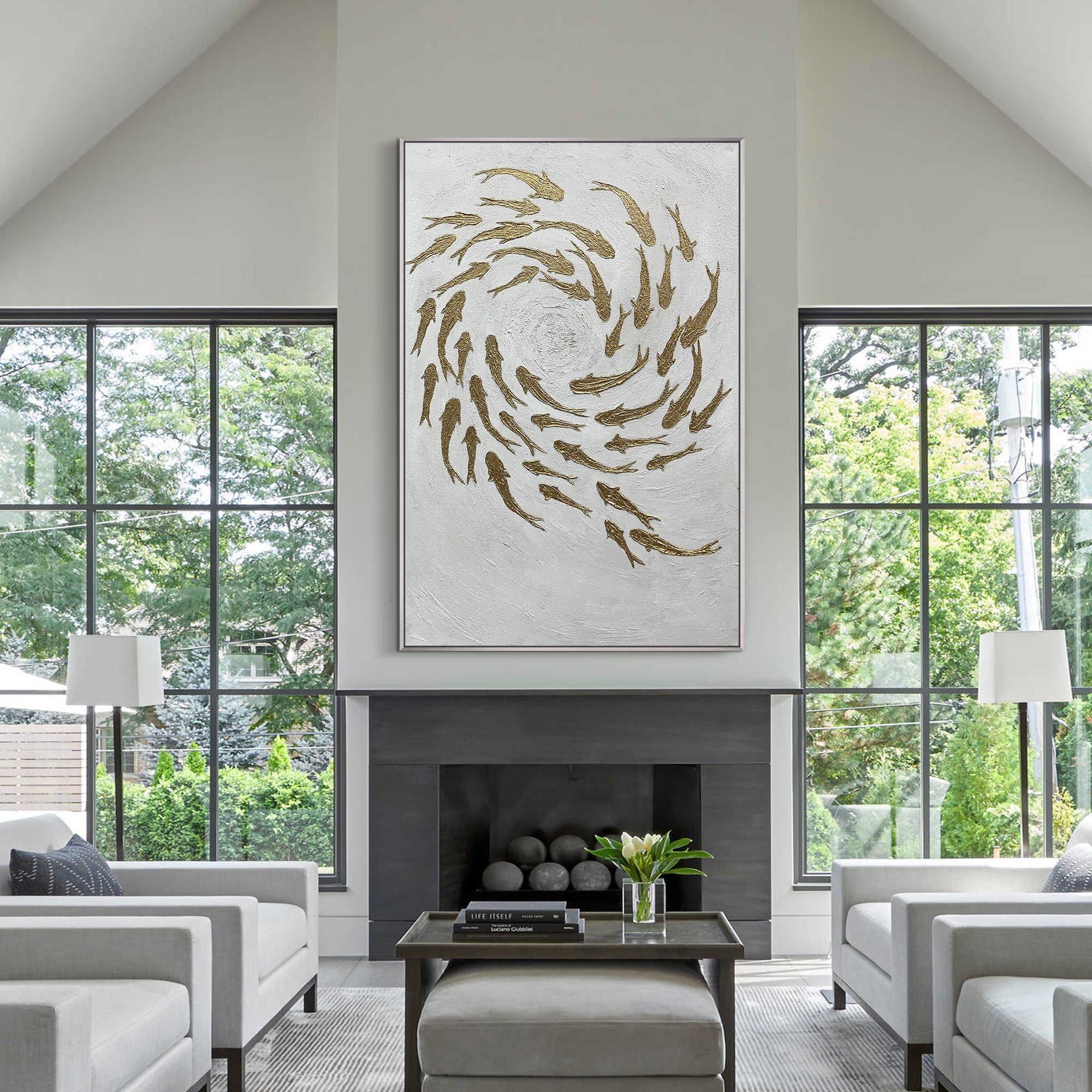 Modern Abstract Fsh Zen Oil Painting Gold Wall art