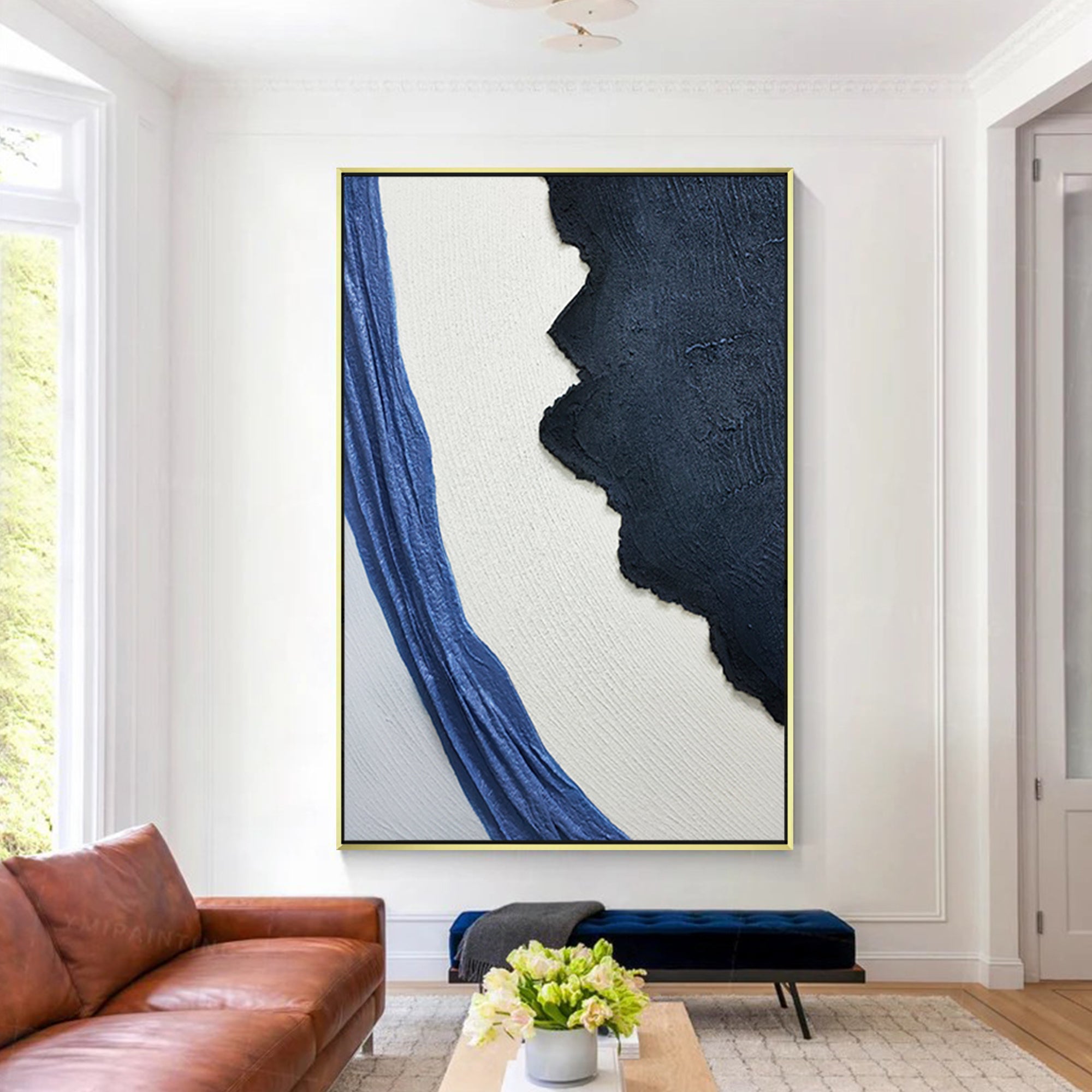 Navy Blue Texture Modern Abstract Oil Painting