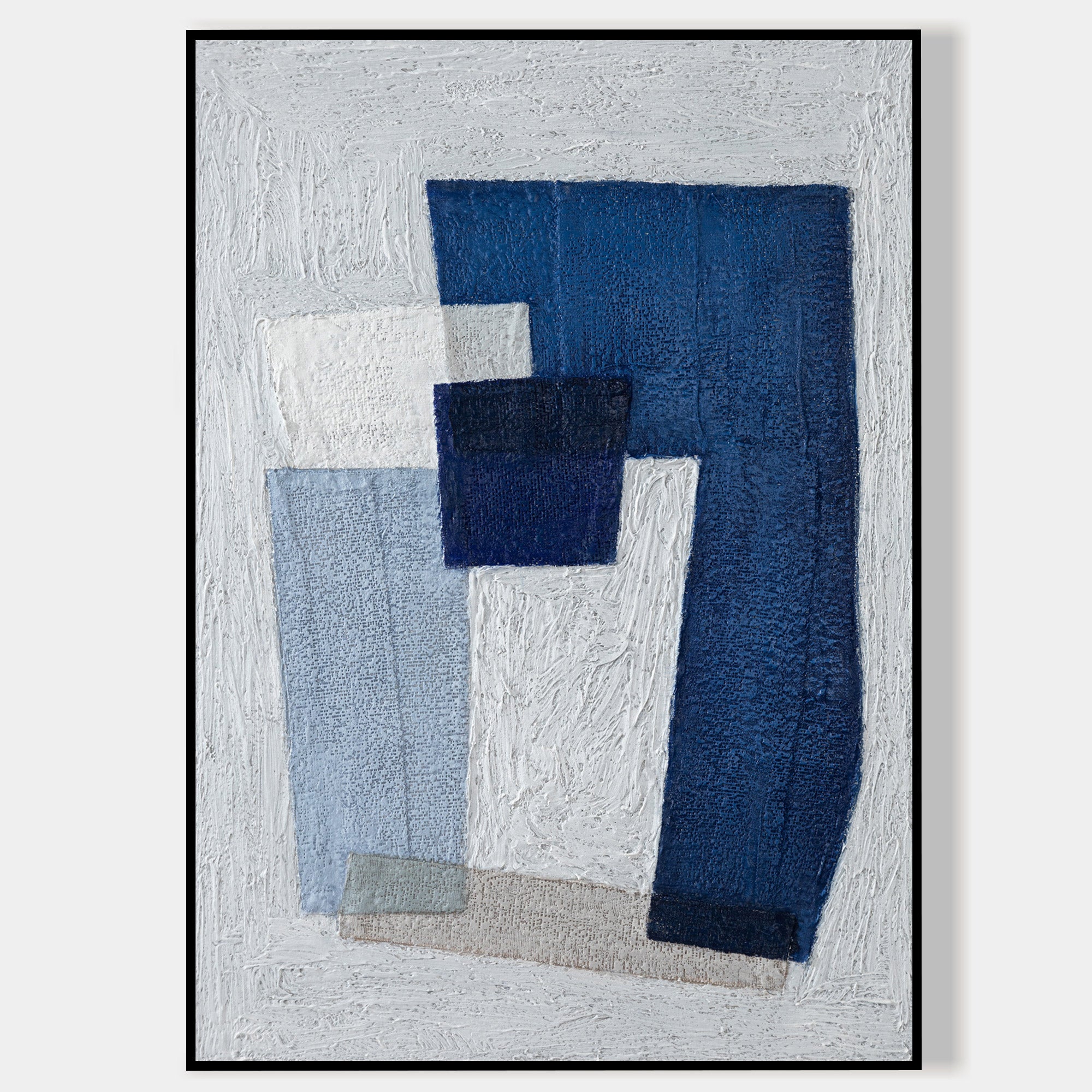 Modern Blue Gray Geometric Oil Painting