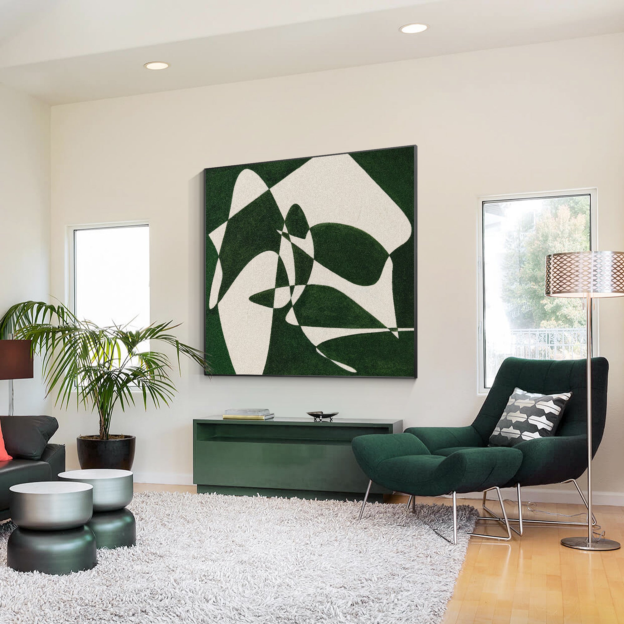 Hunter Green Abstract Geometric Oil Painting