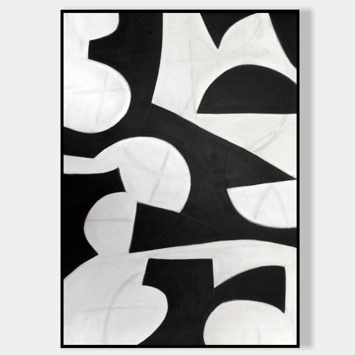 Black & White Abstract Geometric Oil Painting for Modern Wall Art