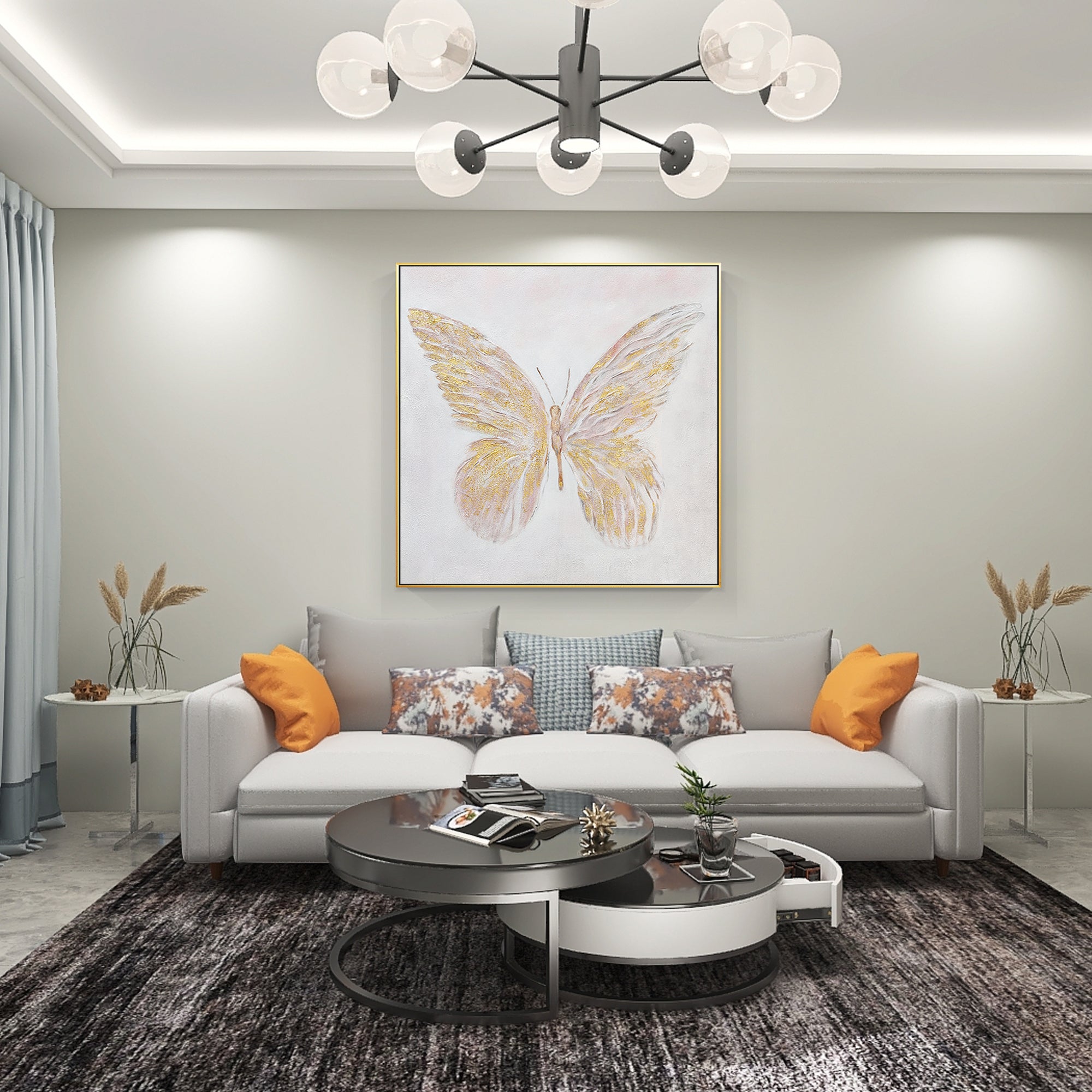 Modern Minimalist Golden Butterfly Oil Painting