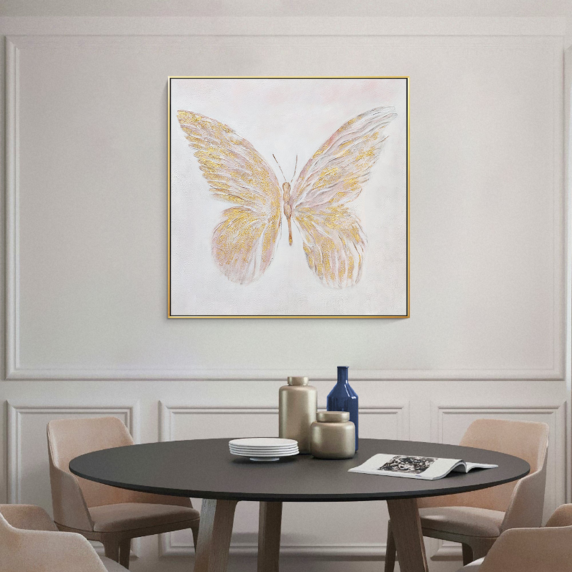 Modern Minimalist Golden Butterfly Oil Painting