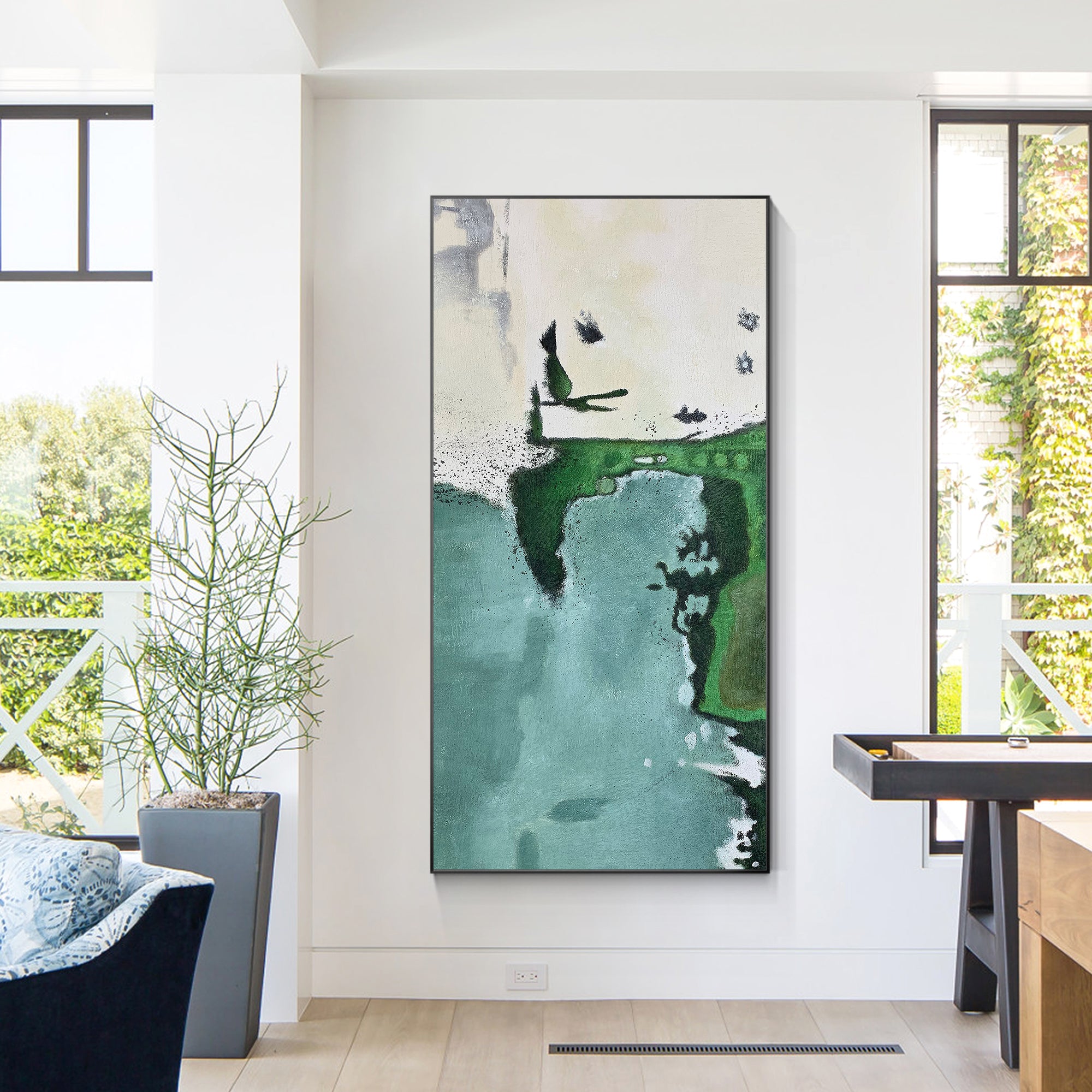 Contemporary teal and green abstract wall art