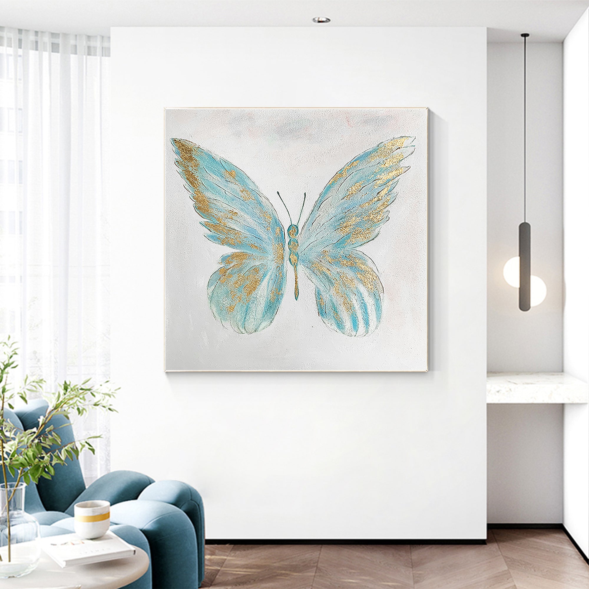 Modern Minimalist Golden Butterfly Oil Painting